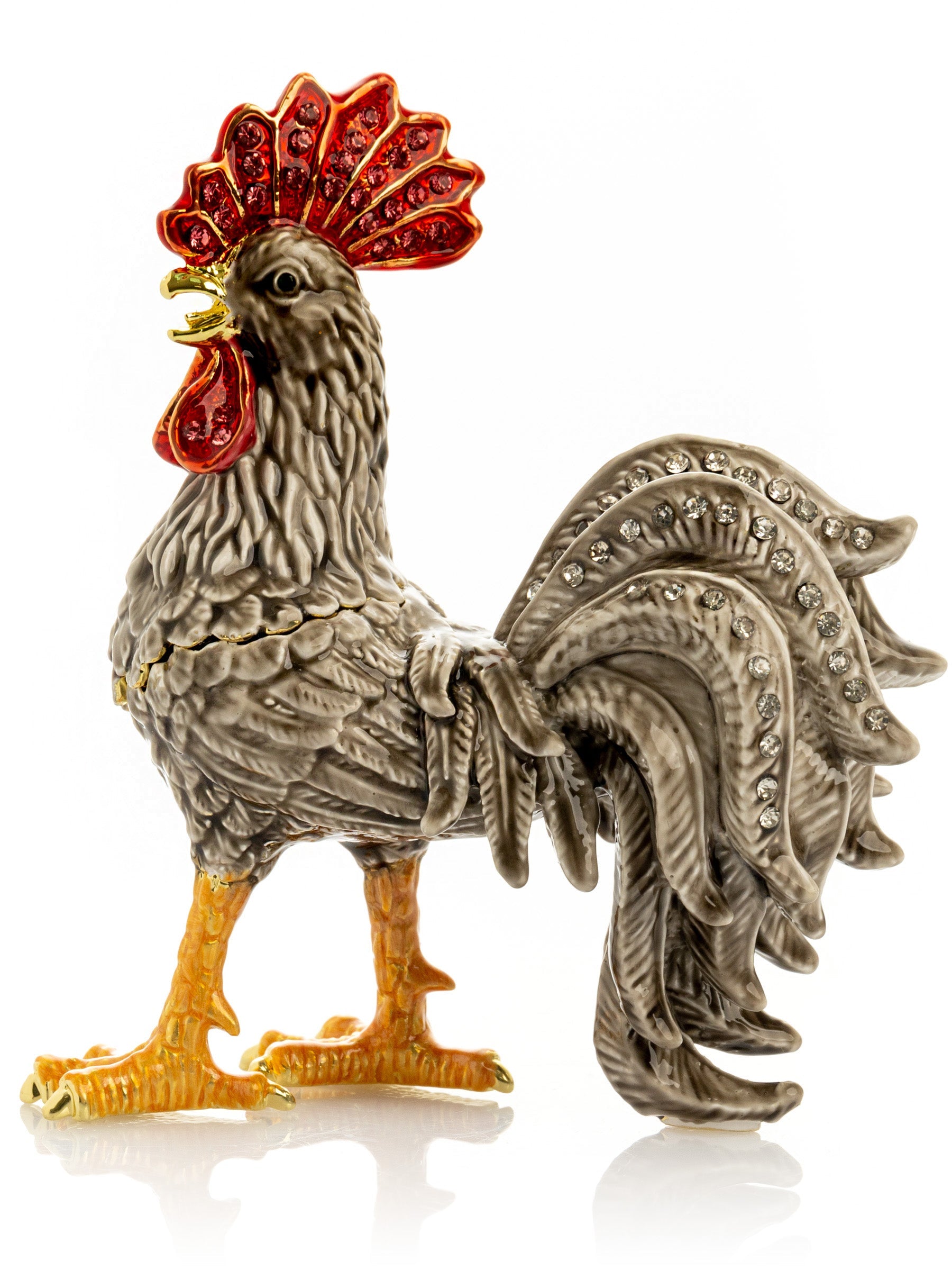 Gray Rooster Jewelry Trinket Box-0