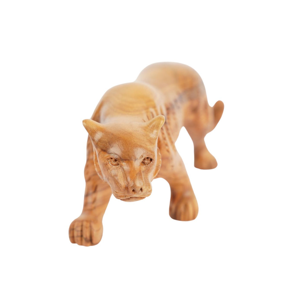 Handgeschnitzter Puma aus Olivenholz (klein) – Kunstvolle Holzskulptur aus Bethlehem (7x20 cm)-0
