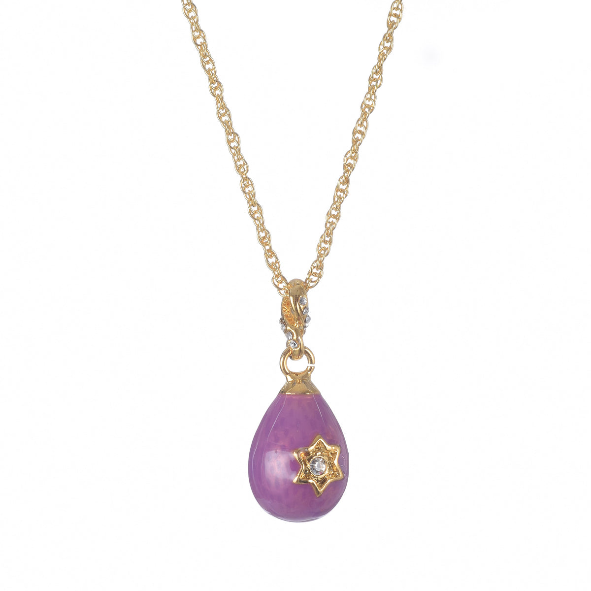Purple Egg Star of David Pendant Gold Necklace-0