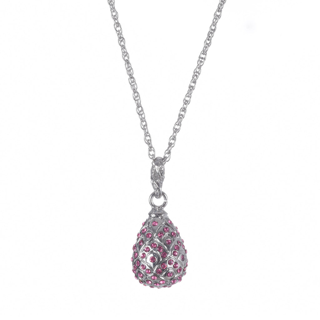 Silver Egg with Pink Crystals Pendant Necklace-0