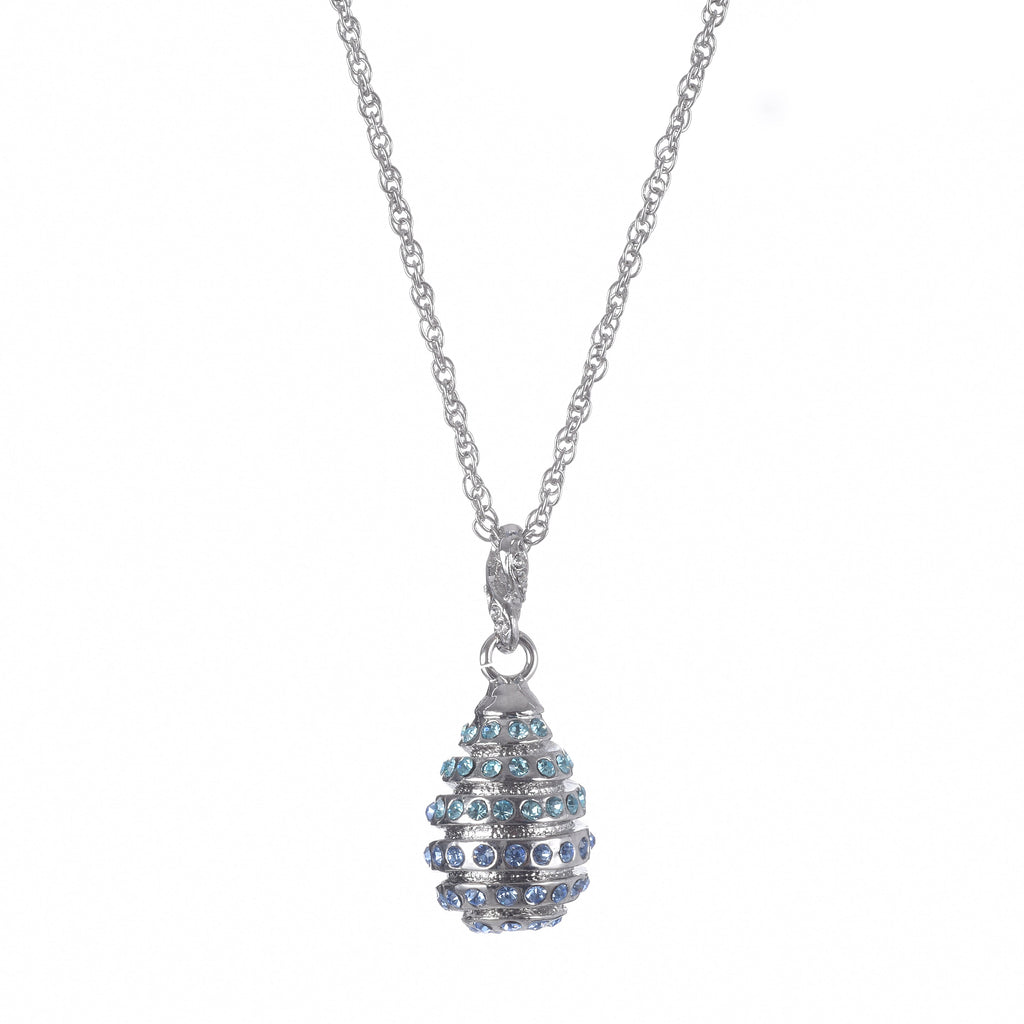 Silver Egg with blue crystals Pendant Necklace-2