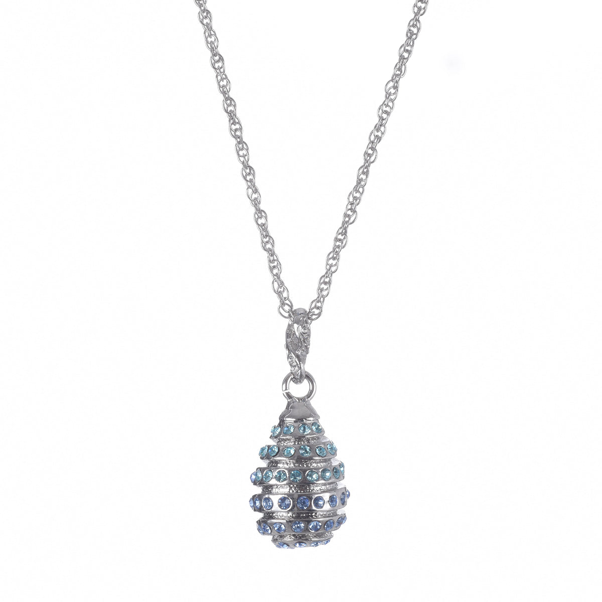 Silver Egg with blue crystals Pendant Necklace-2