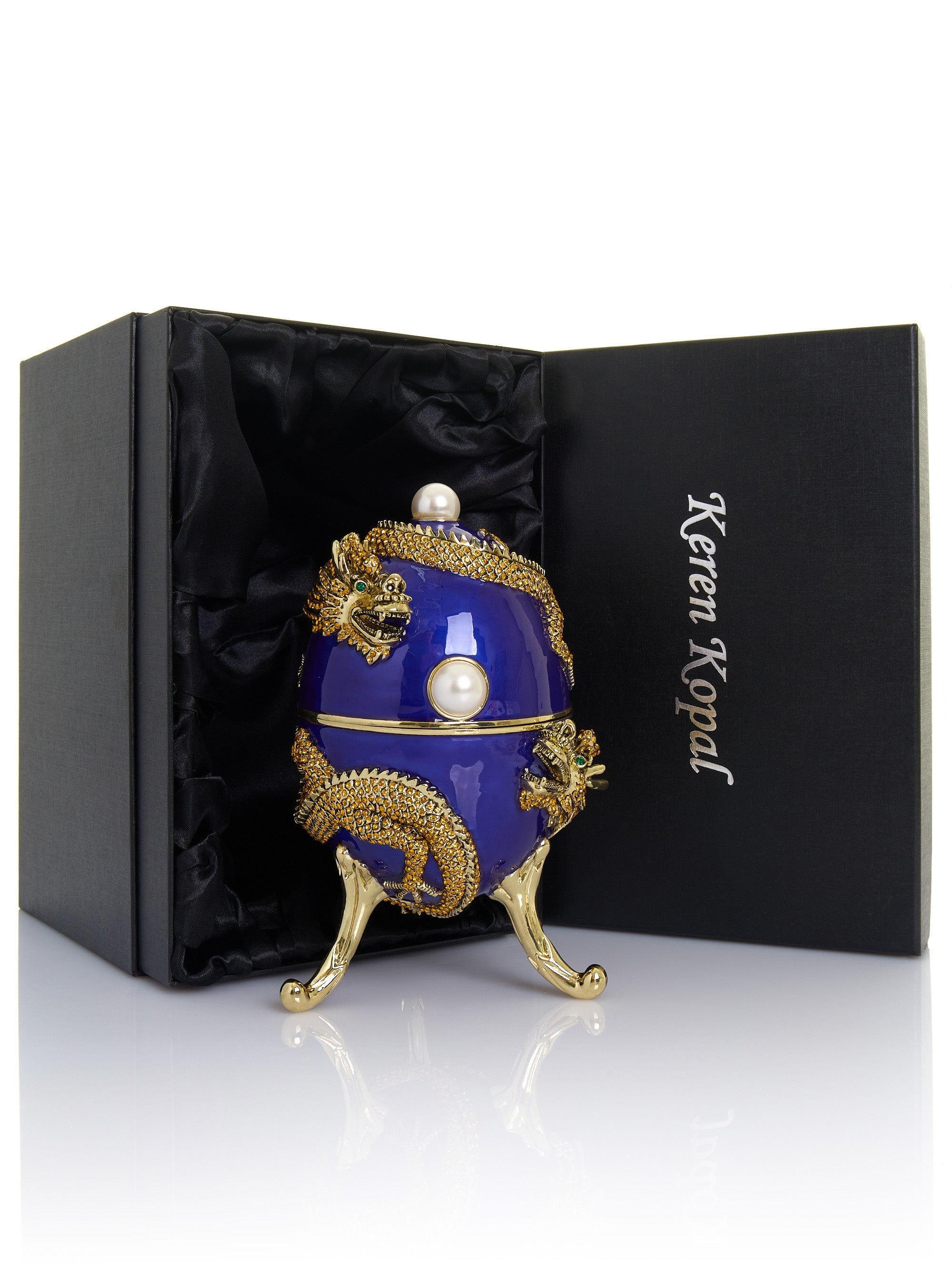 Blue Faberge Egg with Dragon Music Playing Egg-3