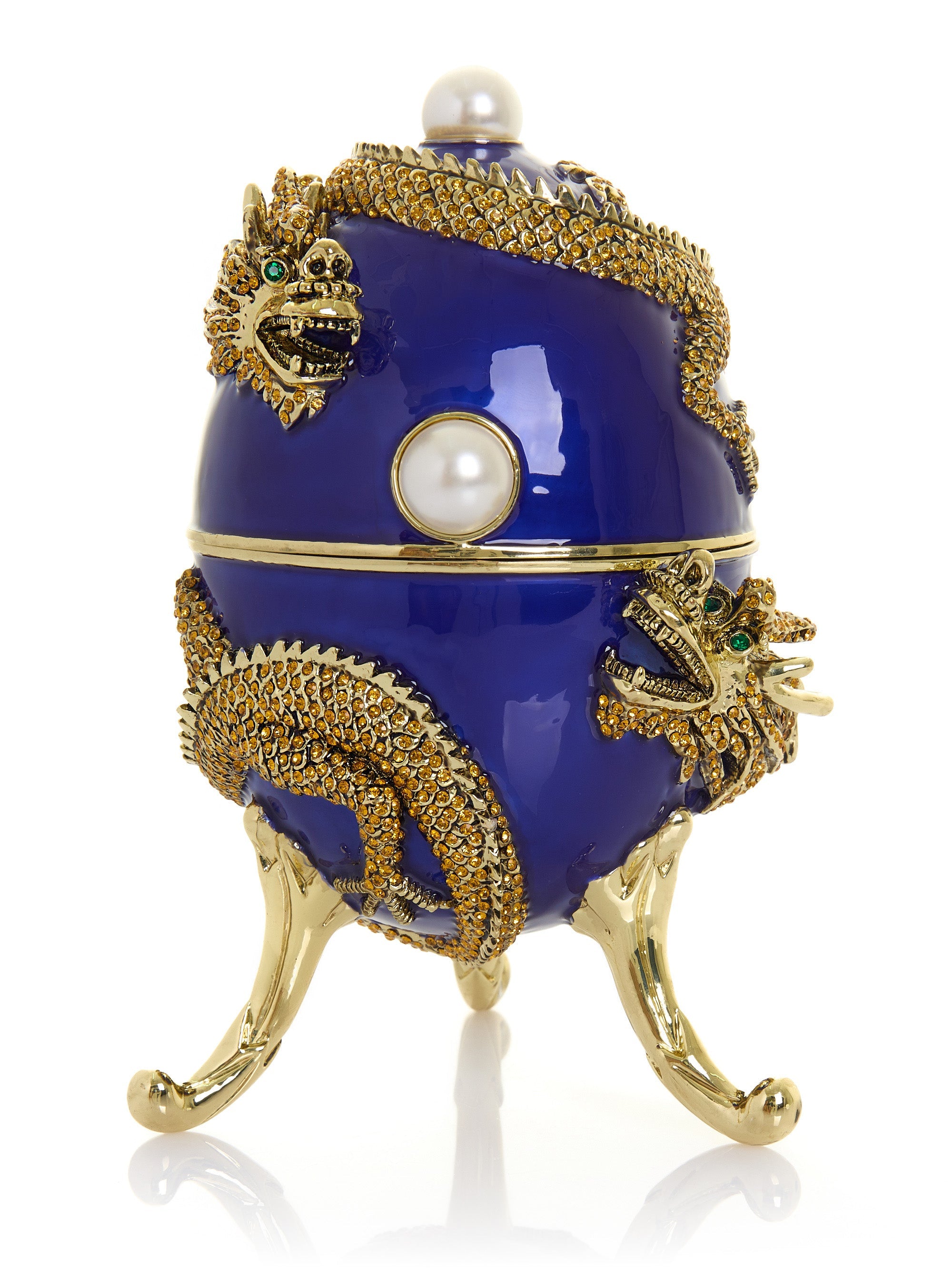 Blue Faberge Egg with Dragon Music Playing Egg-1
