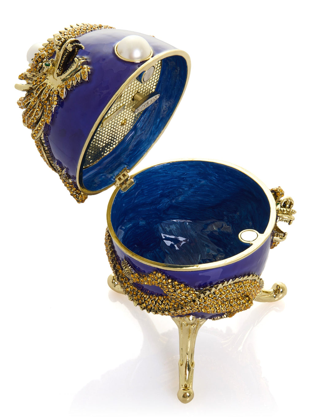 Blue Faberge Egg with Dragon Music Playing Egg-4