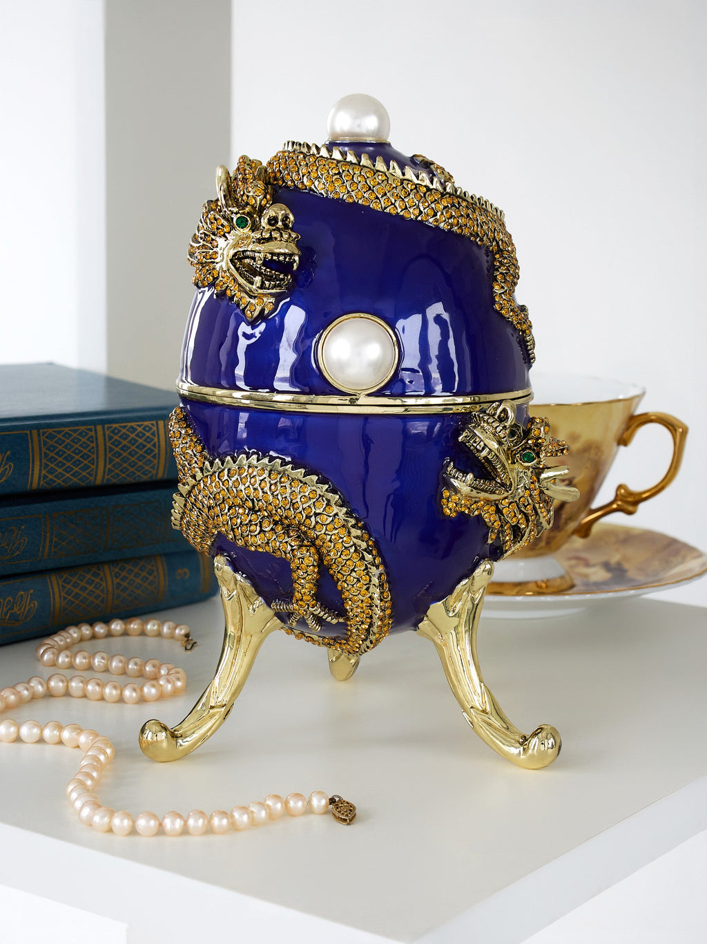 Blue Faberge Egg with Dragon Music Playing Egg-0