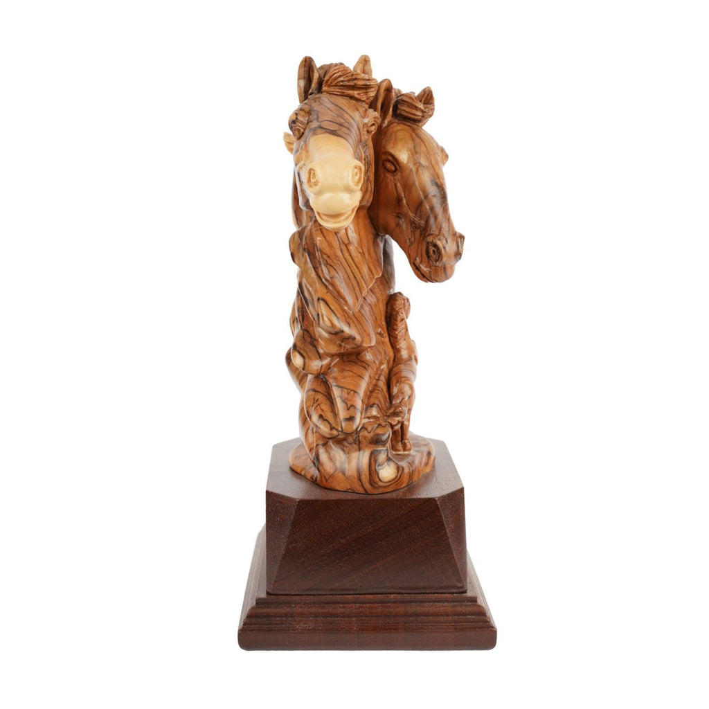 Pferde-Duo aus Olivenholz – Handgeschnitzte Skulptur aus Bethlehem (26 cm)-1