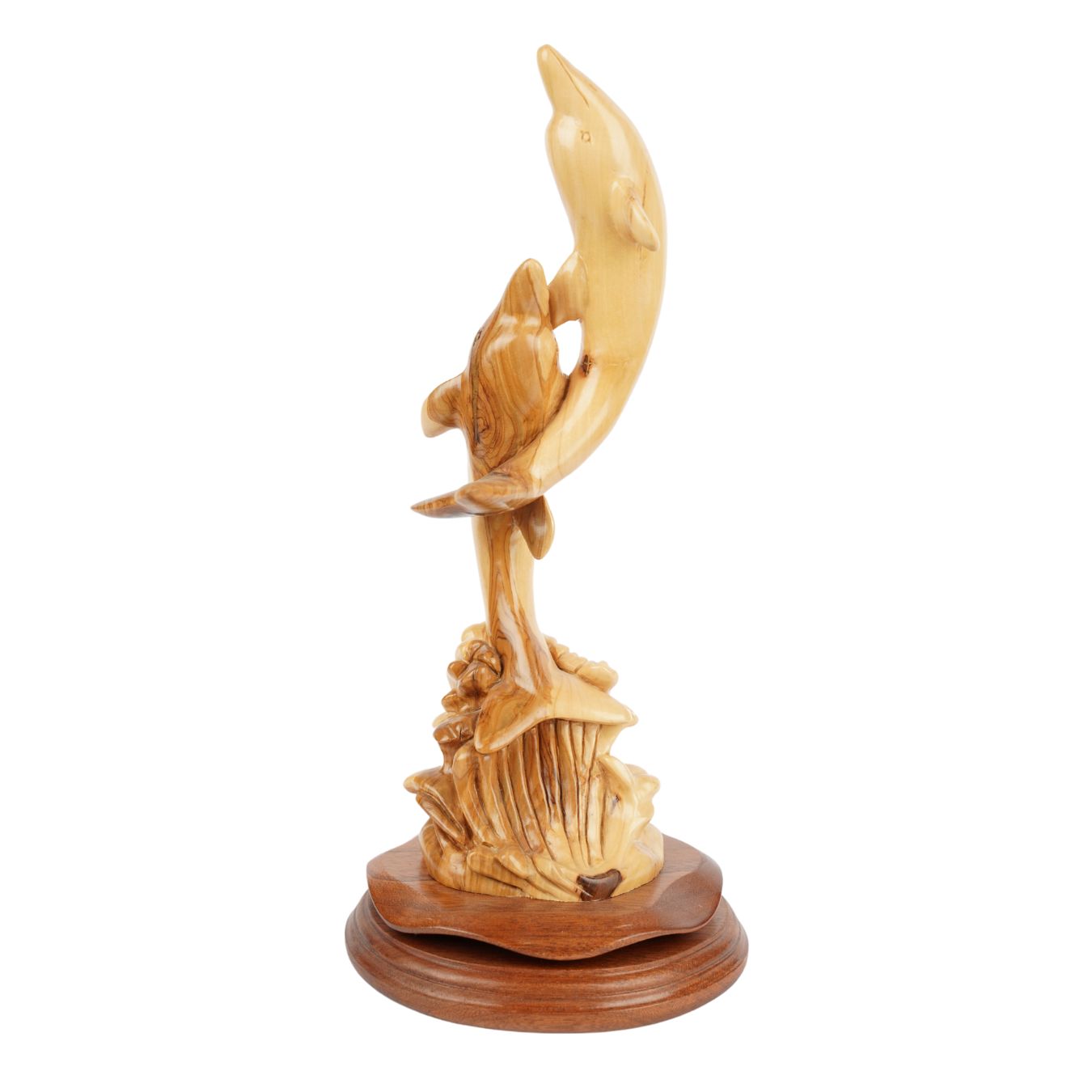 Zwei Delfine aus Olivenholz – Handgeschnitzte Skulptur aus Bethlehem (32 cm)-0