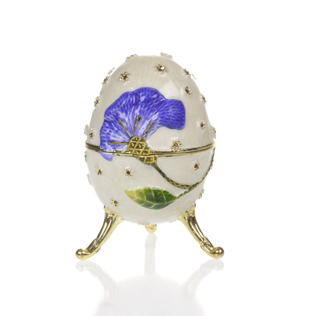 White with Blue flower Music box Fur Elise by Beethoven Faberge Egg-0