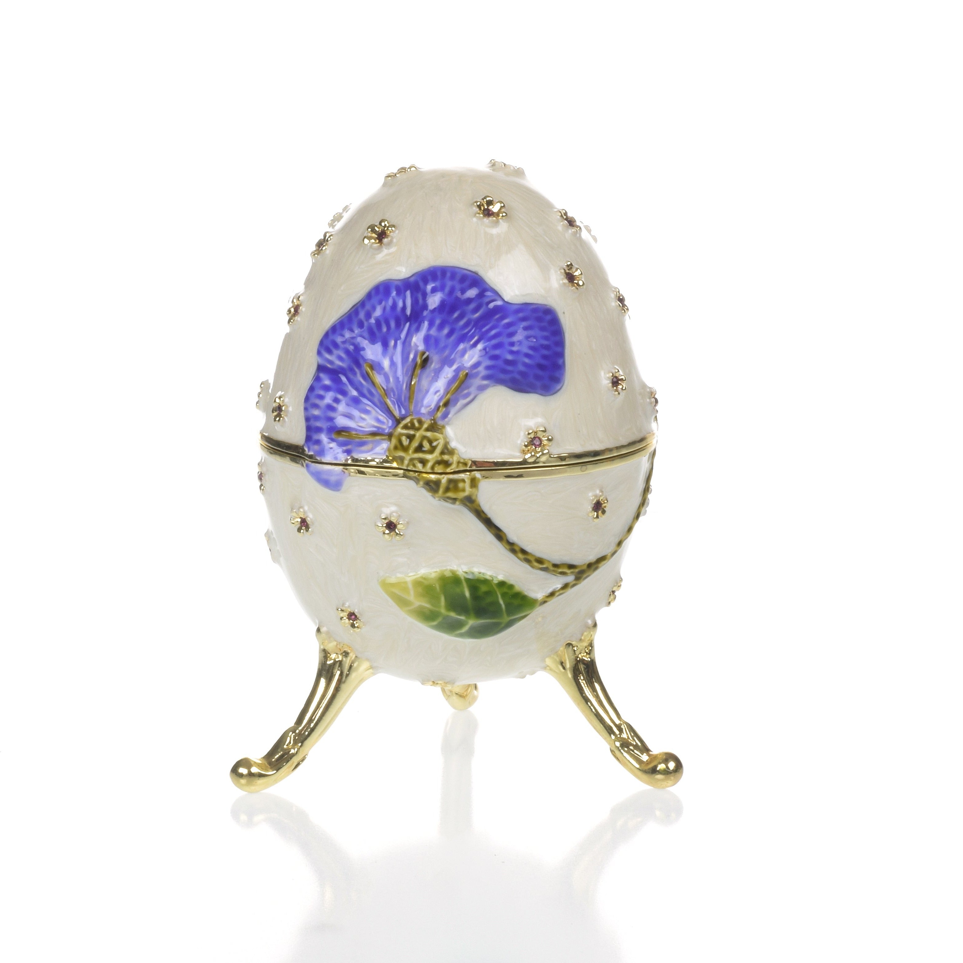 White with Blue flower Music box Fur Elise by Beethoven Faberge Egg-0