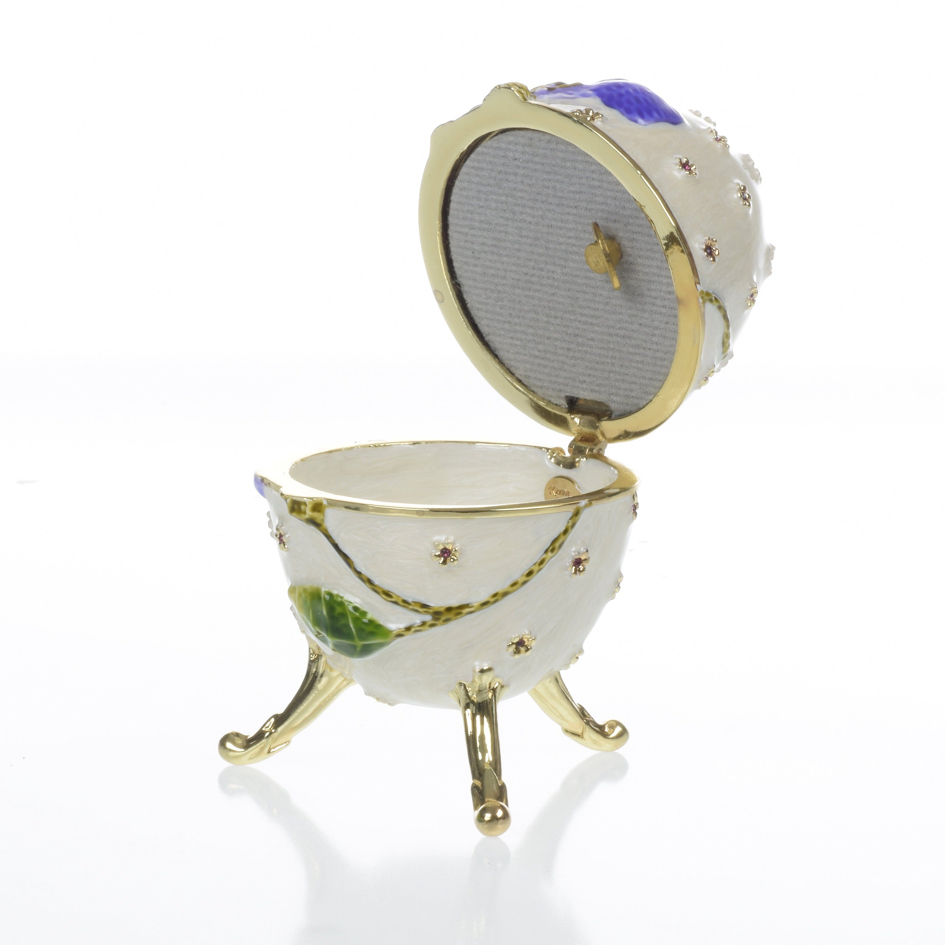 White with Blue flower Music box Fur Elise by Beethoven Faberge Egg-1