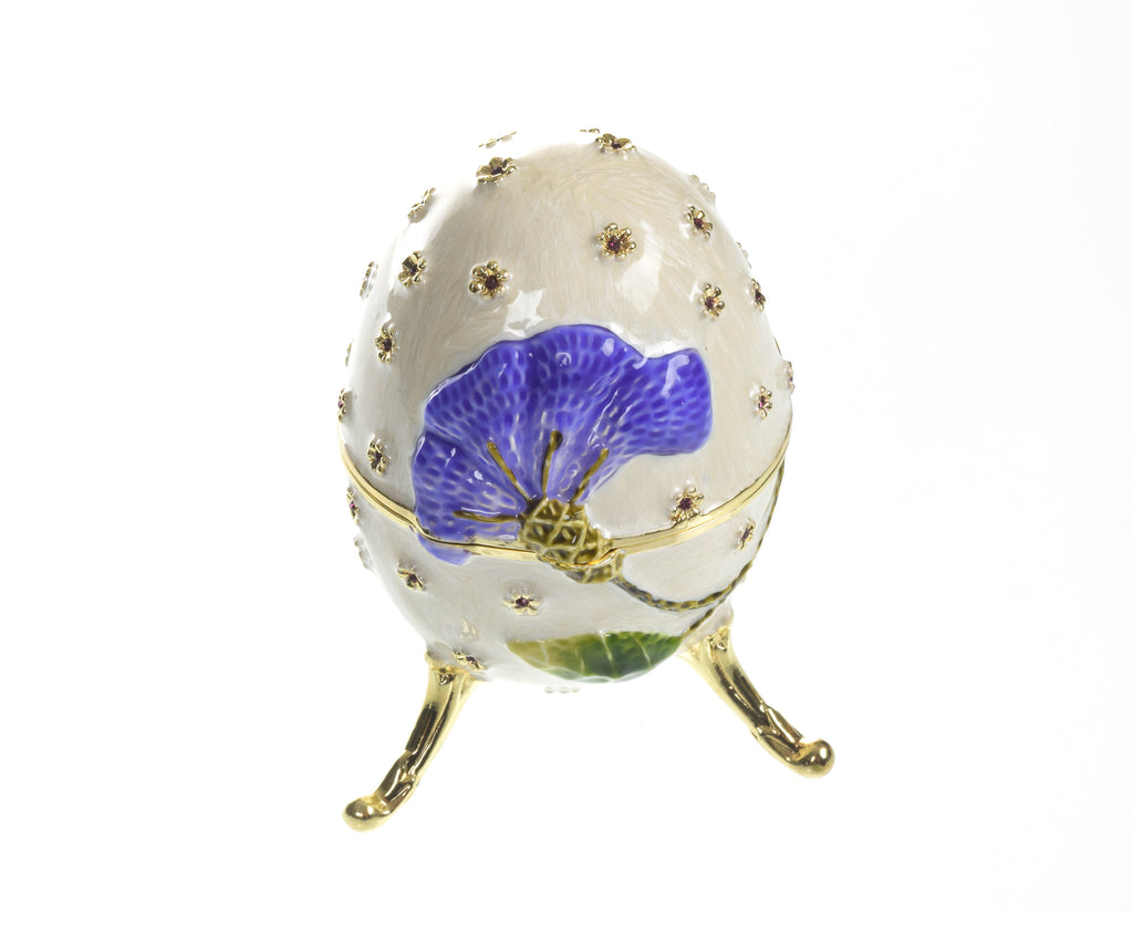 White with Blue flower Music box Fur Elise by Beethoven Faberge Egg-3