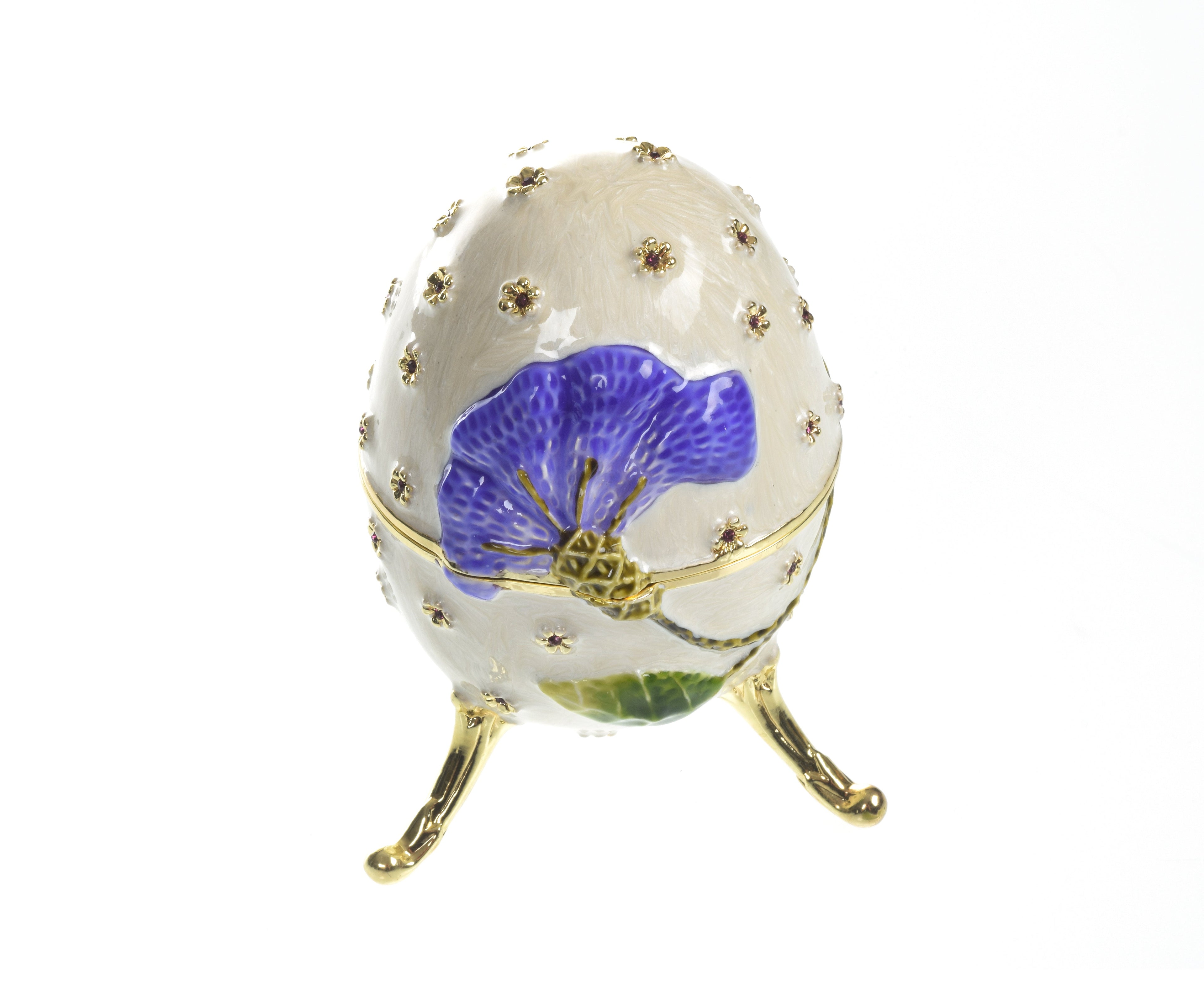 White with Blue flower Music box Fur Elise by Beethoven Faberge Egg-3