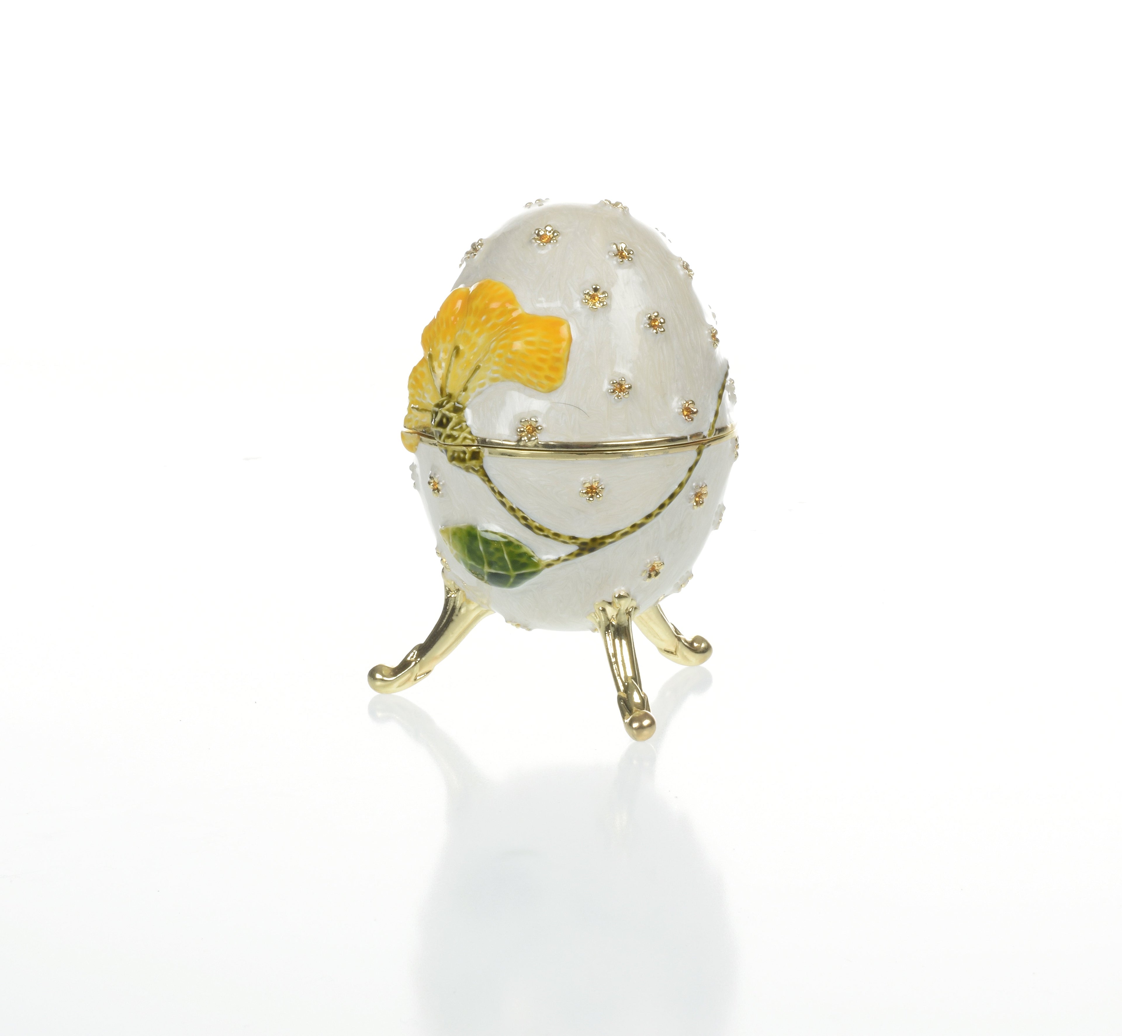 White with Yellow flower Music box Fur Elise by Beethoven Faberge Egg-4