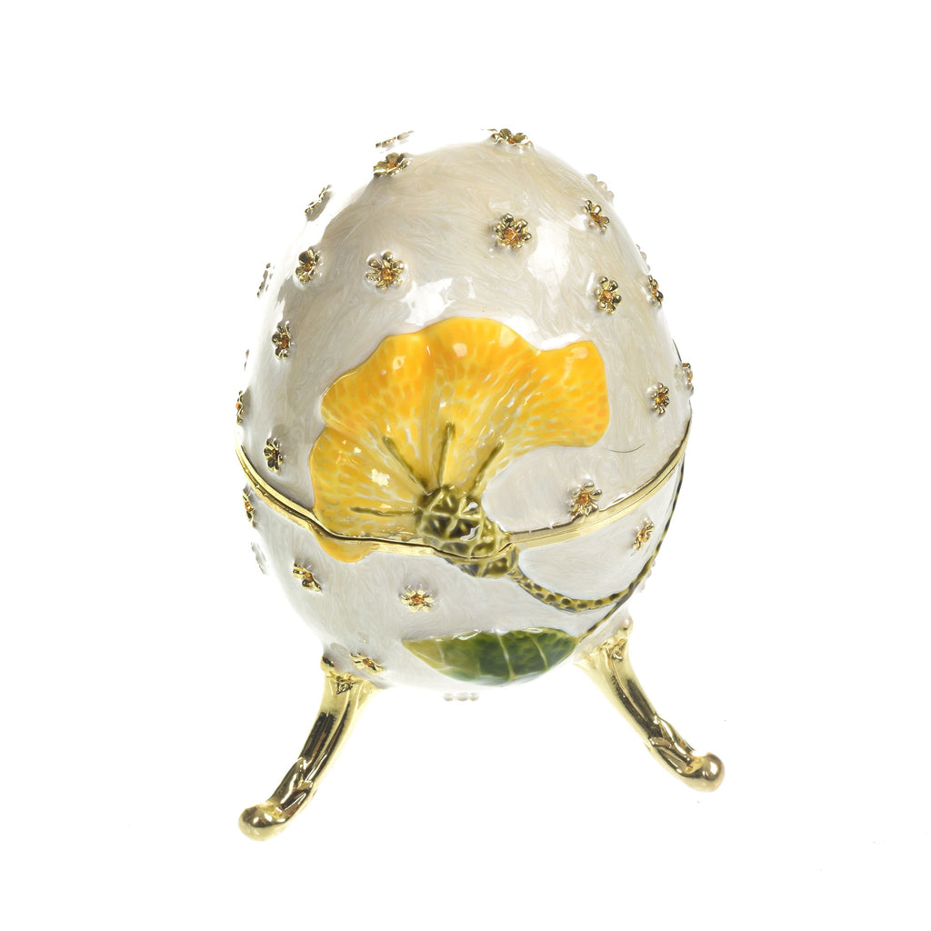 White with Yellow flower Music box Fur Elise by Beethoven Faberge Egg-0