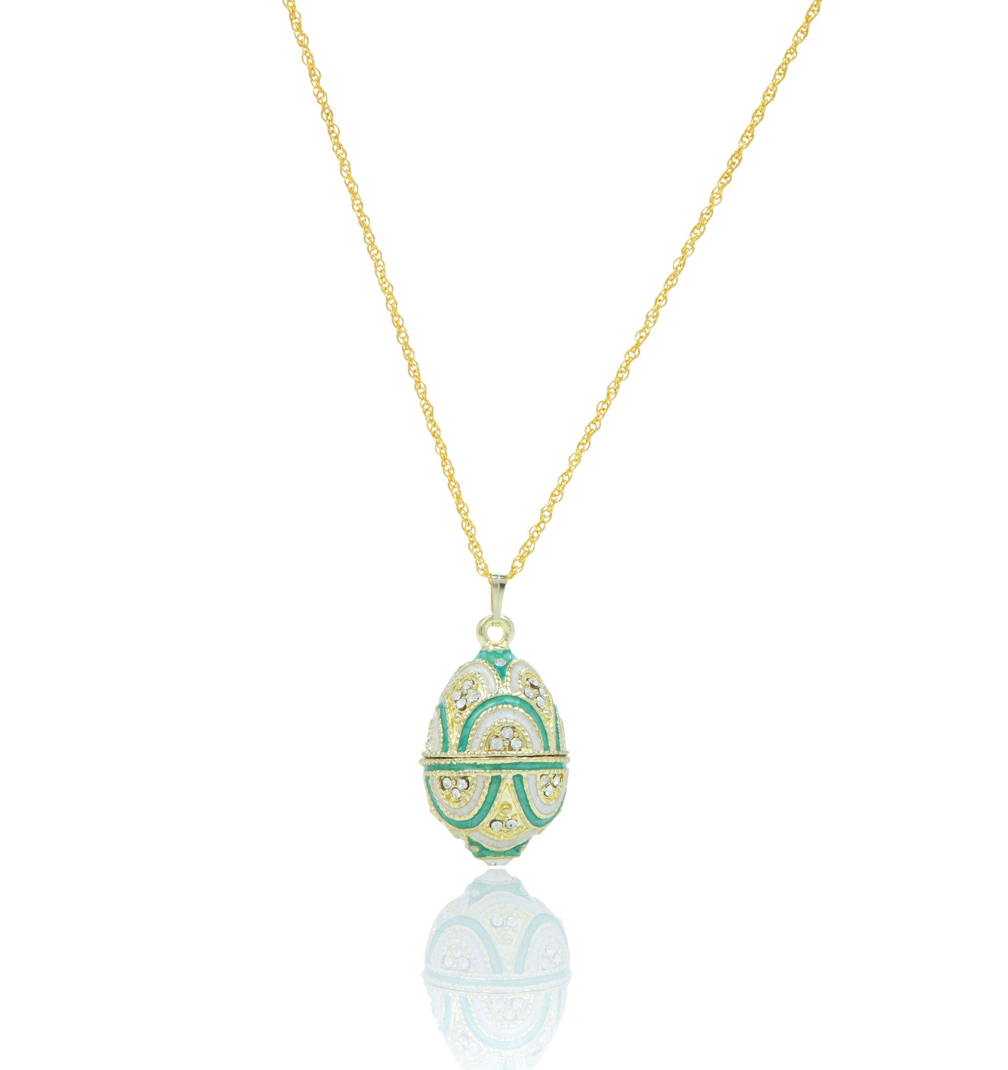 Gold & Light Blue Egg Pendant Necklace-3