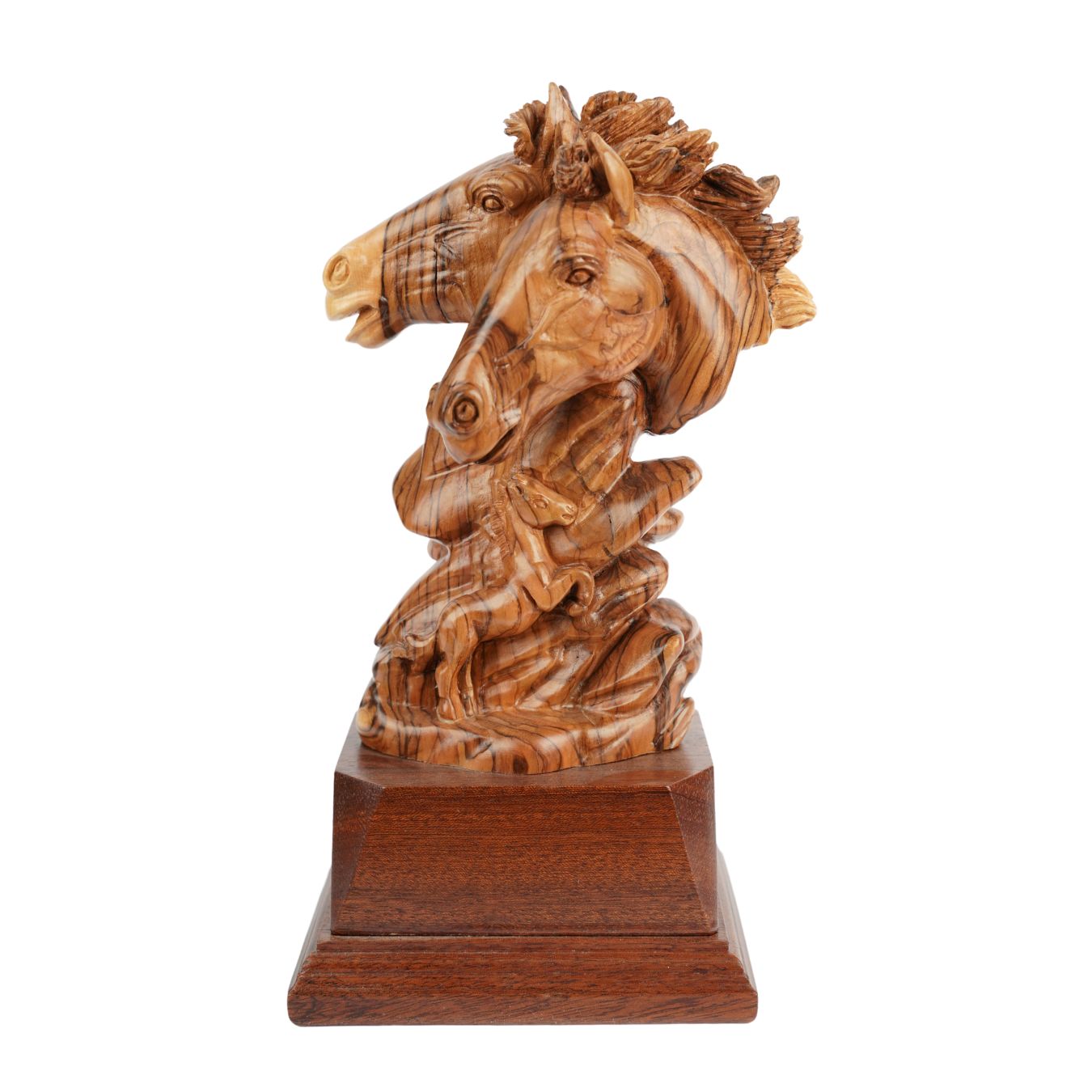 Pferde-Duo aus Olivenholz – Handgeschnitzte Skulptur aus Bethlehem (26 cm)-0