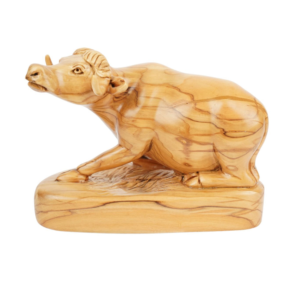 Handgeschnitzter Ochse aus Olivenholz – Exklusive Holzskulptur aus Bethlehem (18 cm)-1
