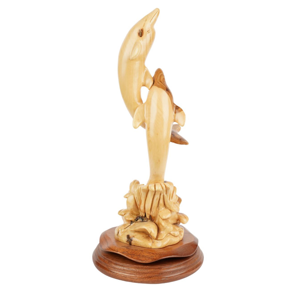 Zwei Delfine aus Olivenholz – Handgeschnitzte Skulptur aus Bethlehem (32 cm)-1