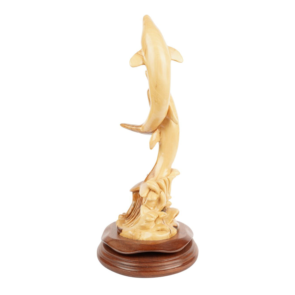 Zwei Delfine aus Olivenholz – Handgeschnitzte Skulptur aus Bethlehem (32 cm)-2