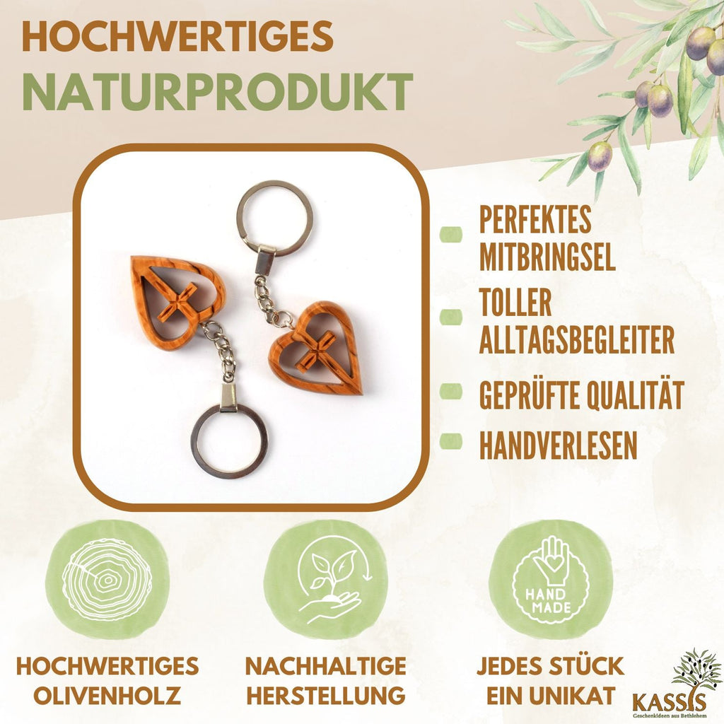 Schlüsselanhänger Kreuz im Herz aus Olivenholz-1