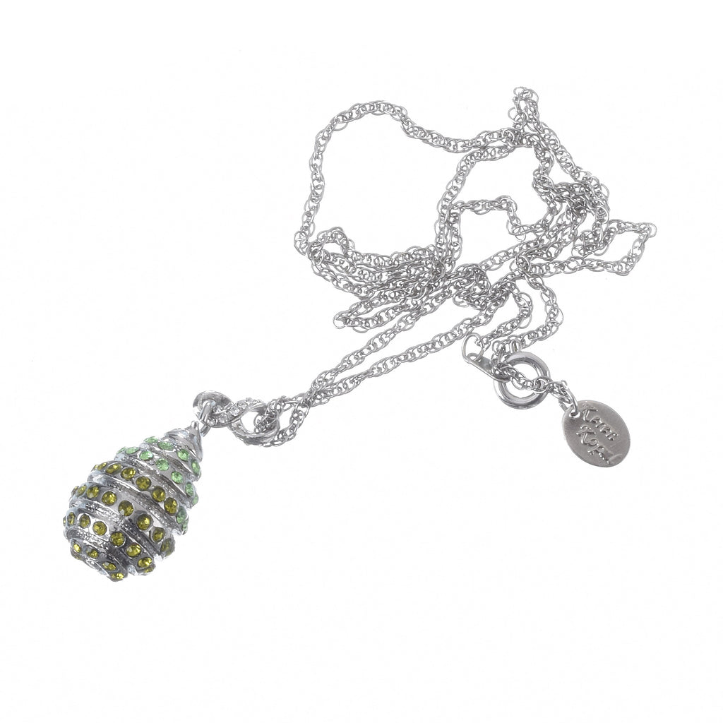 Silver Egg with Green Crystals Pendant Necklace-4