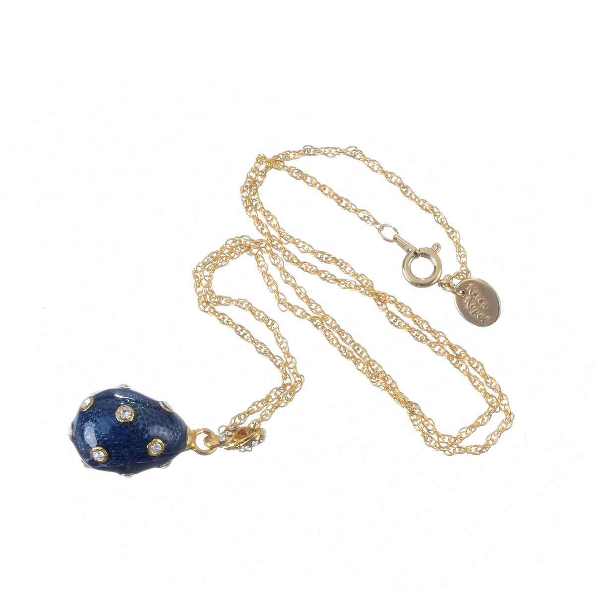 Gold & Blue Egg Pendant Necklace-2