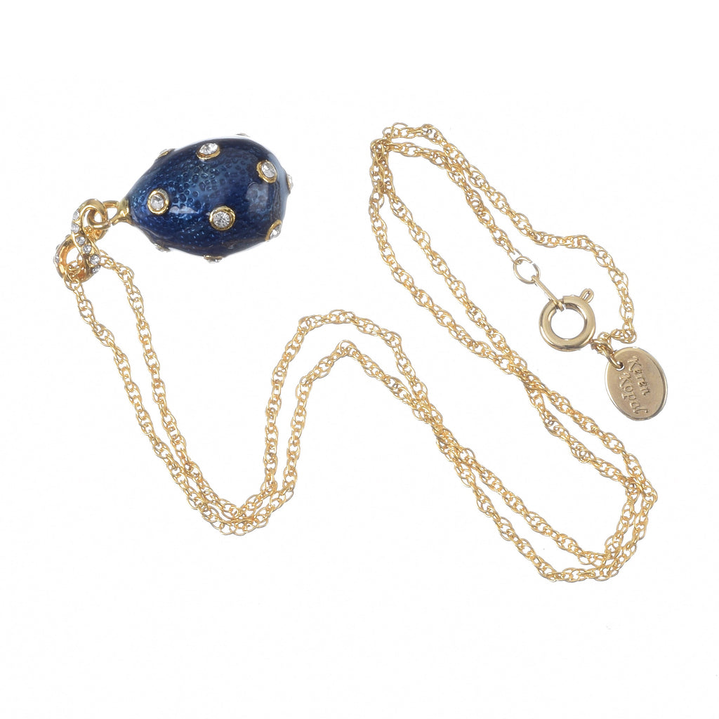 Gold & Blue Egg Pendant Necklace-4