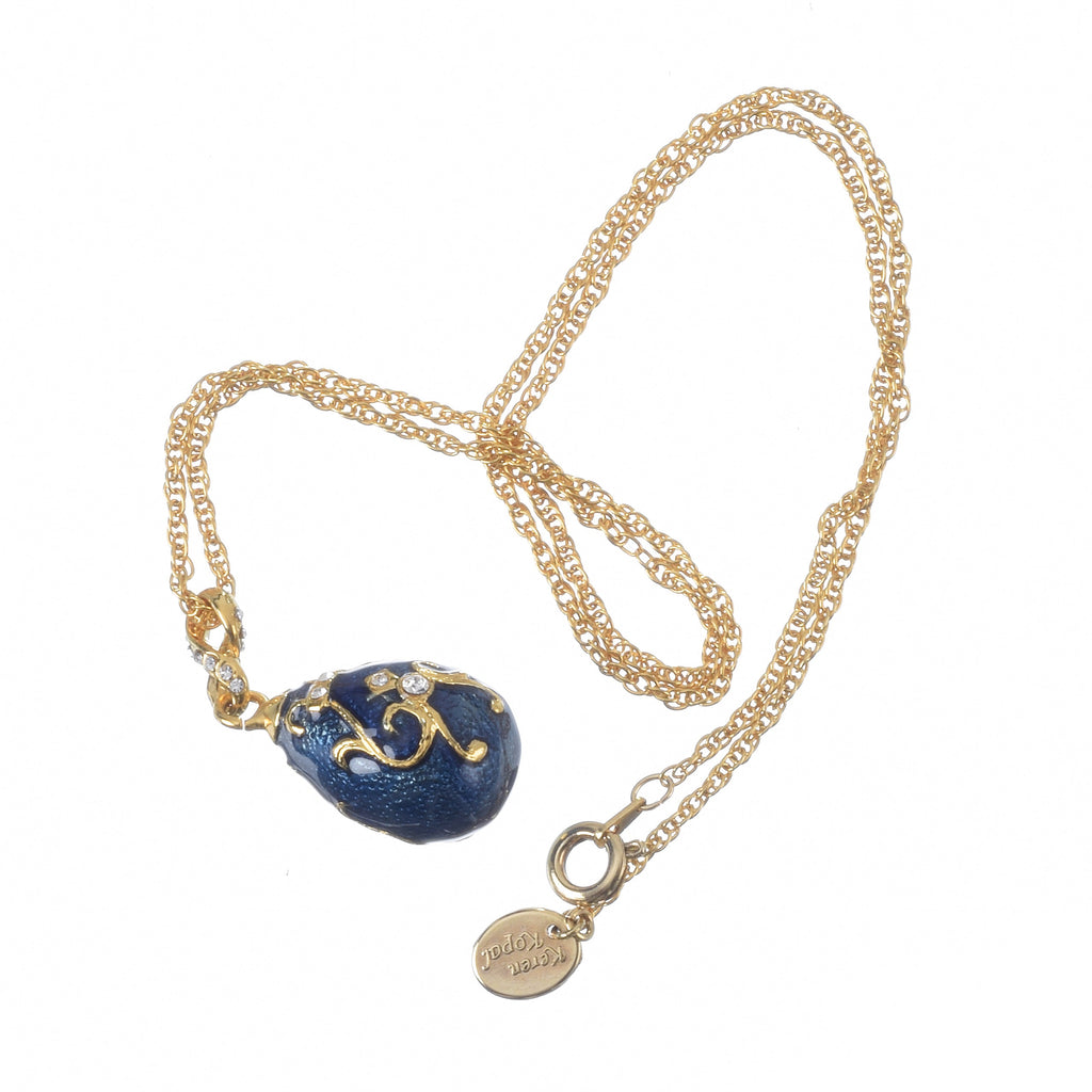 Blue & Gold Egg Pendant Necklace-3