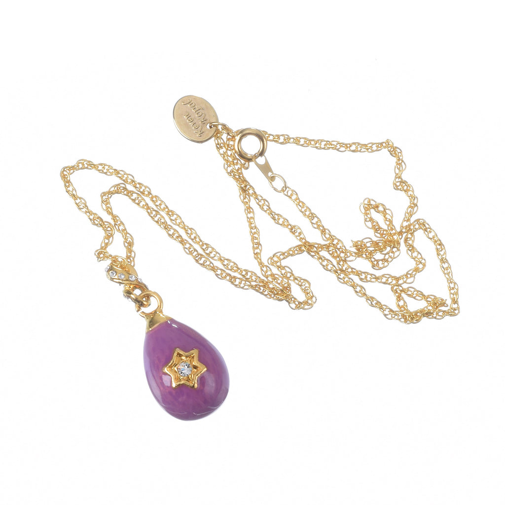 Purple Egg Star of David Pendant Gold Necklace-3