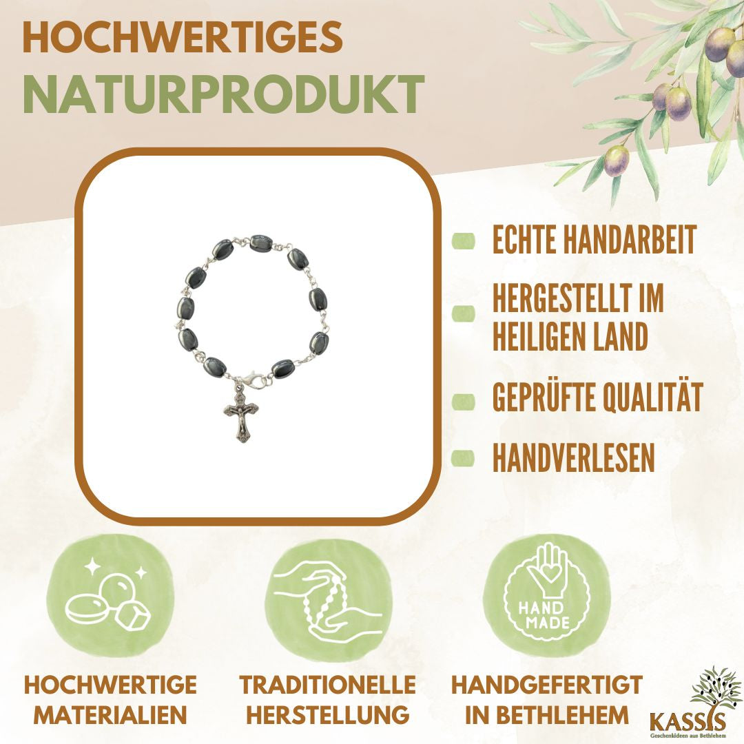 Armband mit ovalen Hämatit-Perlen – Handgefertigt in Bethlehem-1