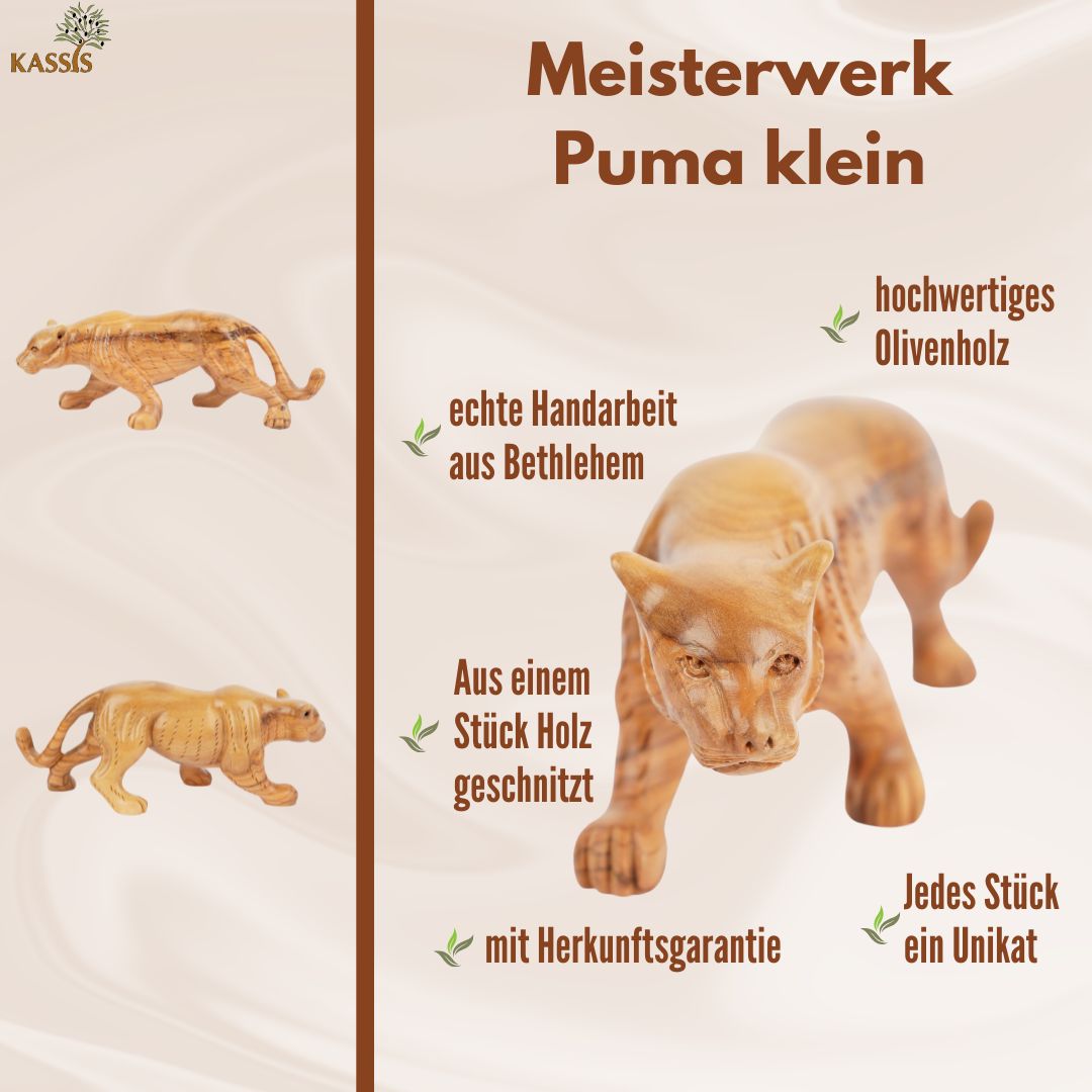 Handgeschnitzter Puma aus Olivenholz (klein) – Kunstvolle Holzskulptur aus Bethlehem (7x20 cm)-3