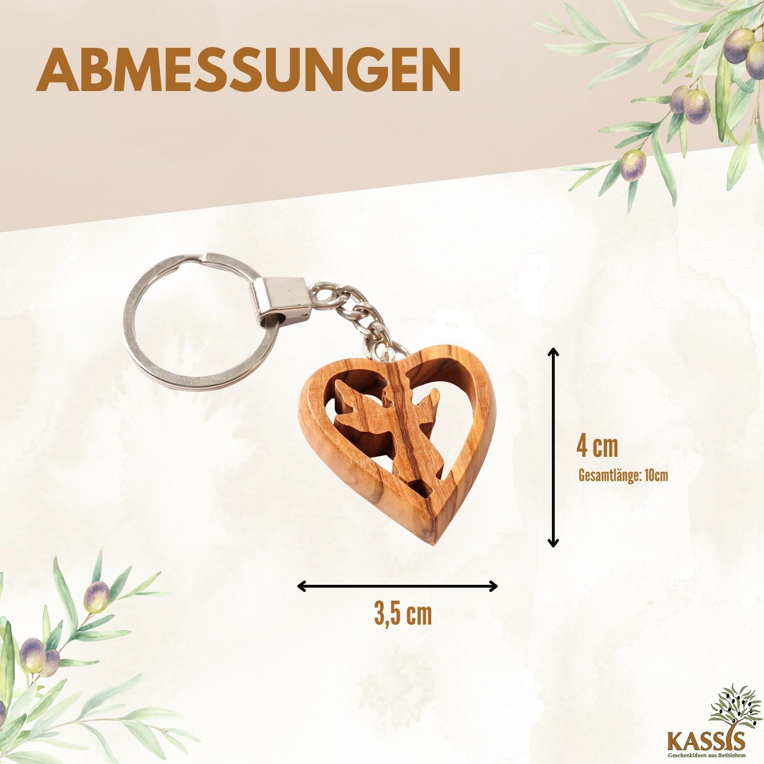 Guardian angel keychain in a heart made of olive wood-2