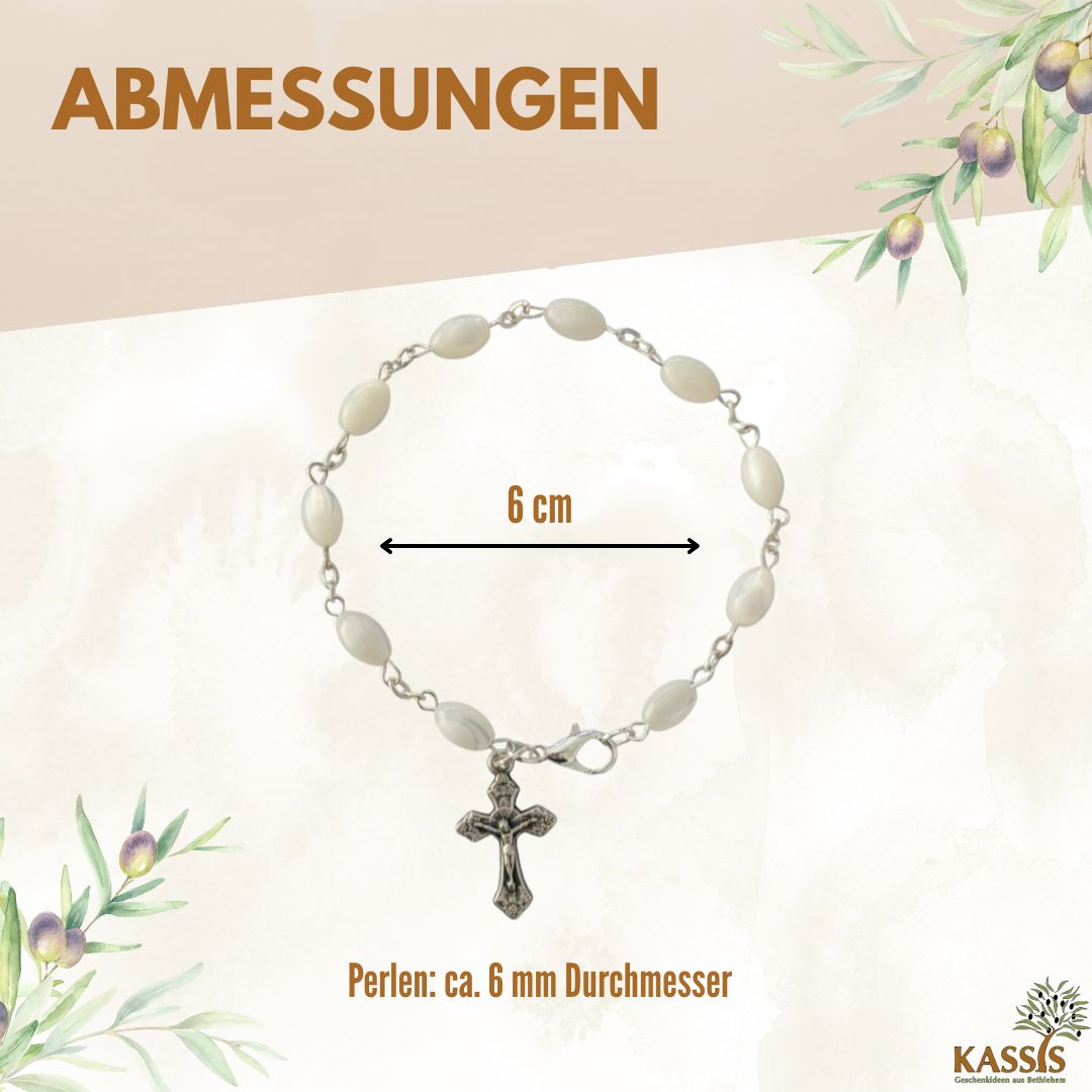 Armband mit Perlmutt-Perlen und Kreuz – Handgefertigt in Bethlehem-2