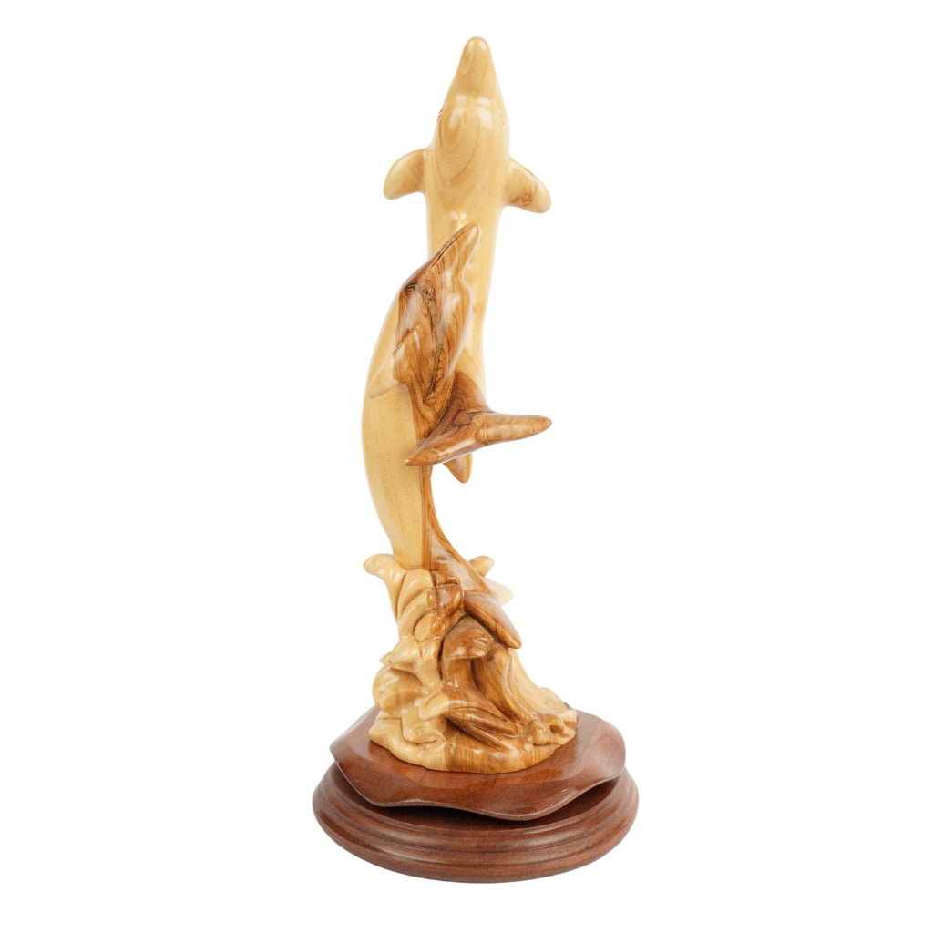 Zwei Delfine aus Olivenholz – Handgeschnitzte Skulptur aus Bethlehem (32 cm)-3