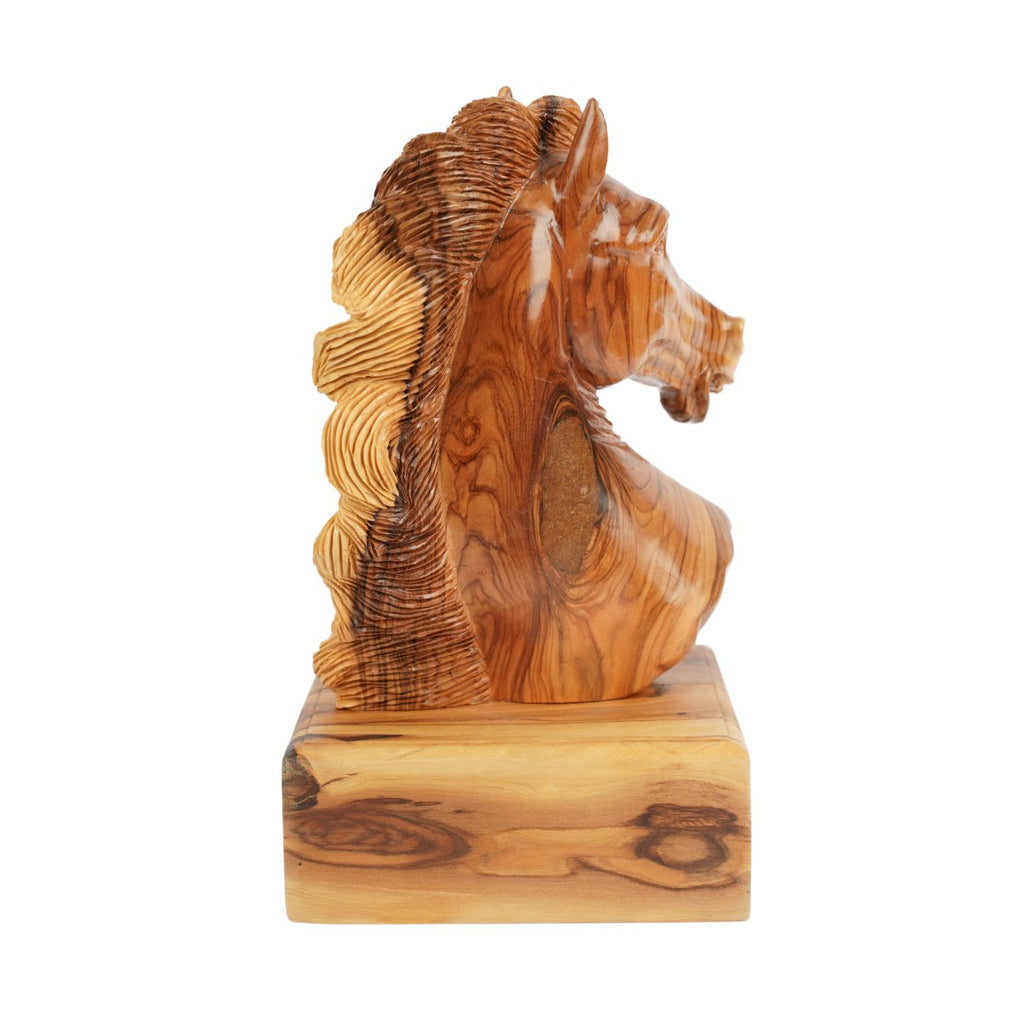 Handgeschnitzter Pferdekopf aus Olivenholz (groß) – Exklusive Holzskulptur aus Bethlehem (24 cm)-3