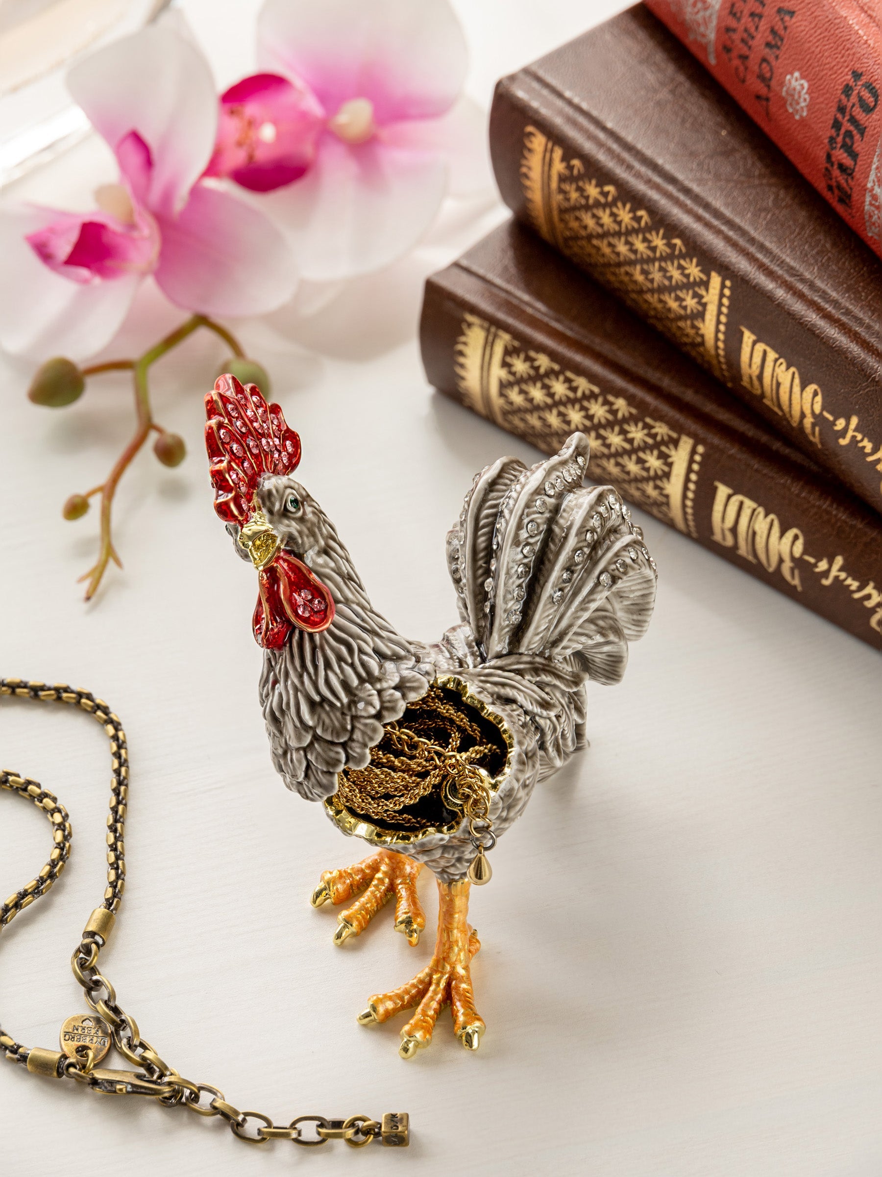 Gray Rooster Jewelry Trinket Box-4