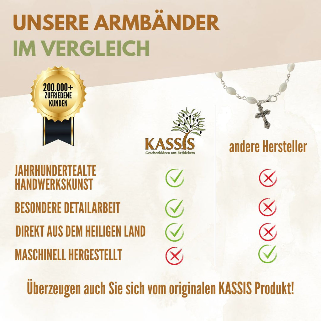 Armband mit Perlmutt-Perlen und Kreuz – Handgefertigt in Bethlehem-4