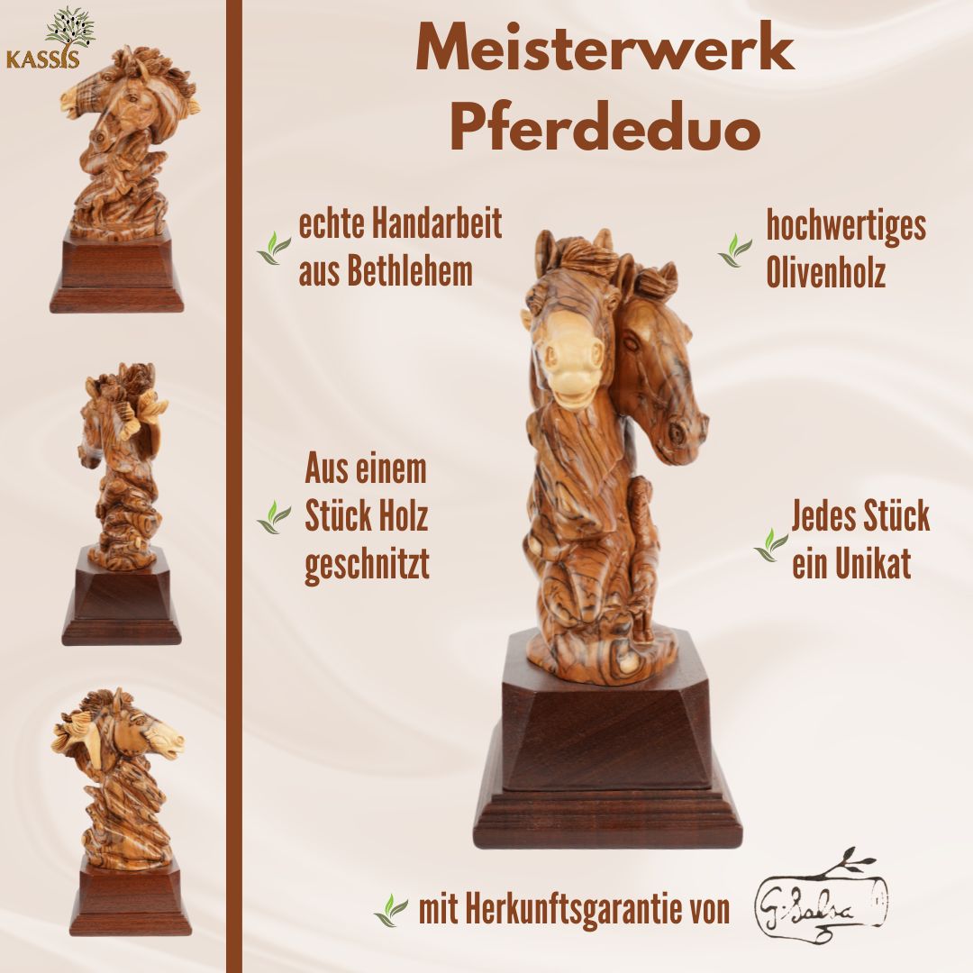 Pferde-Duo aus Olivenholz – Handgeschnitzte Skulptur aus Bethlehem (26 cm)-4