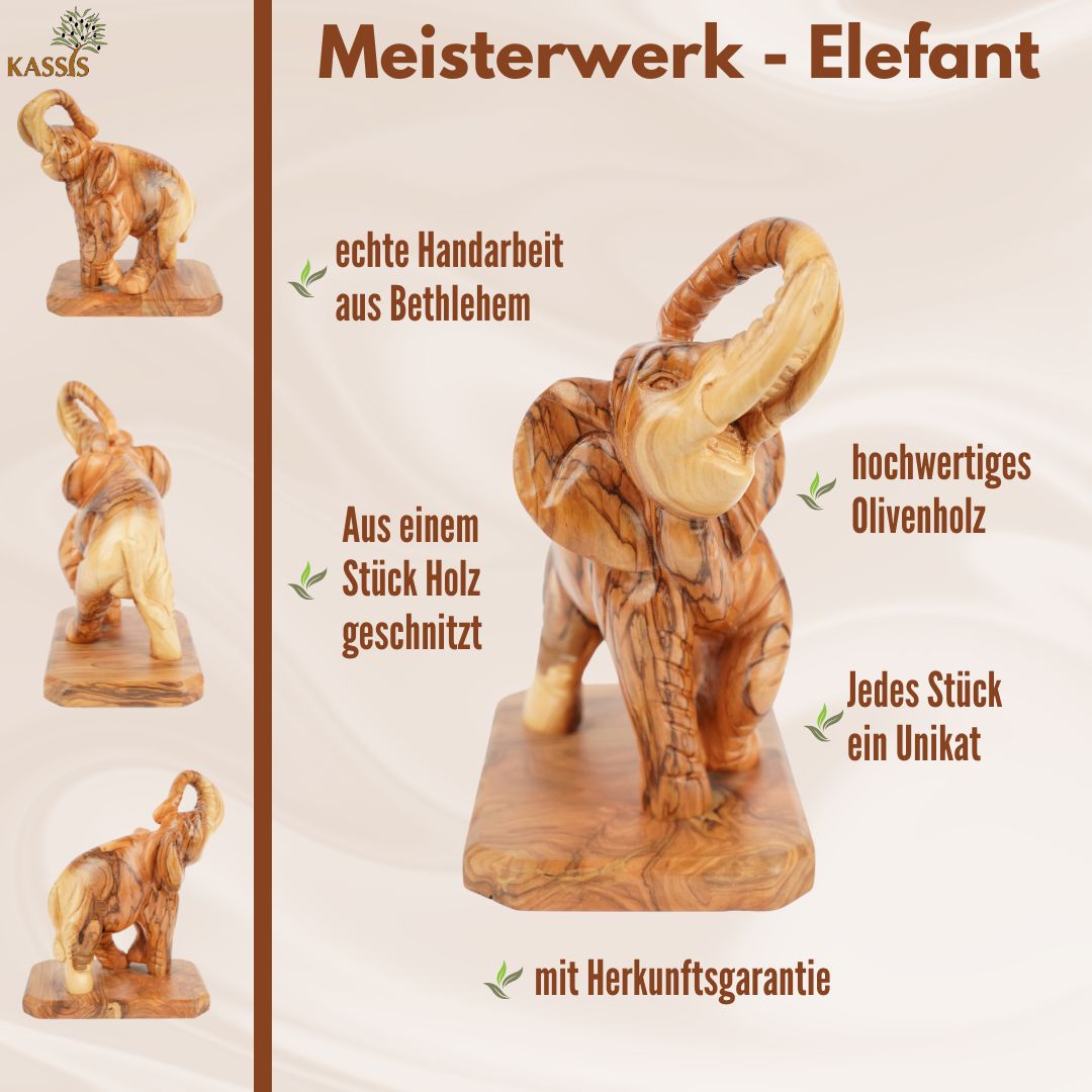 Handgeschnitzter Elefant aus Olivenholz – Exklusive Holzskulptur aus Bethlehem (20 cm)-4