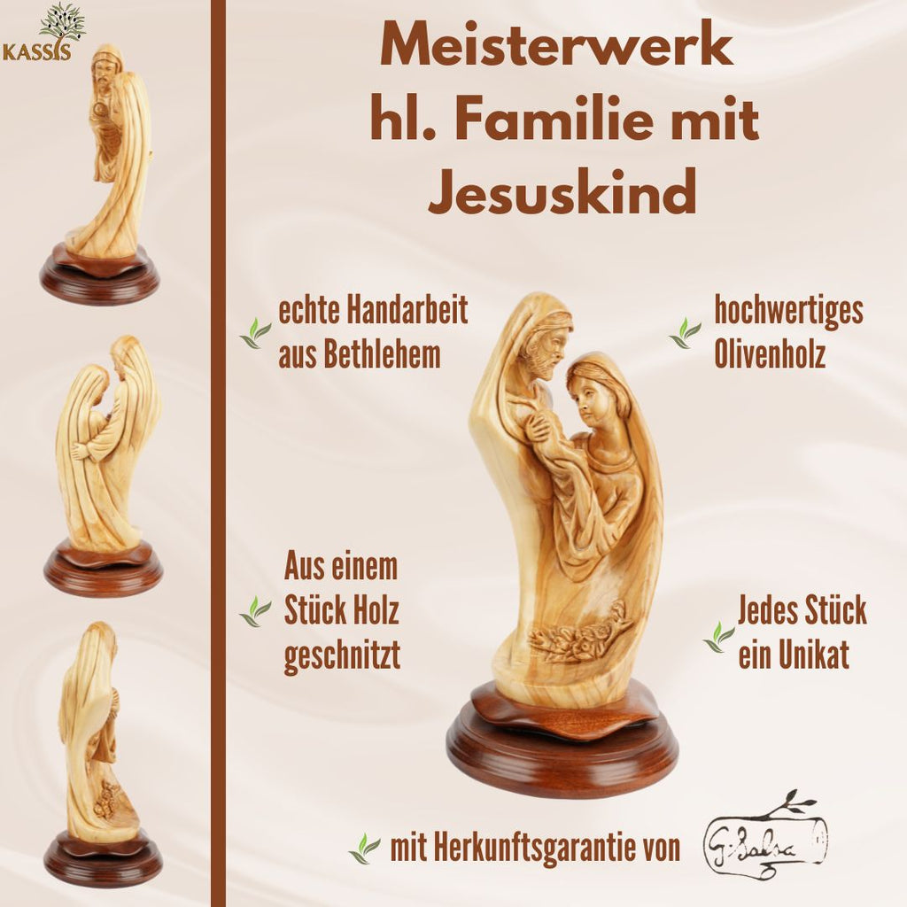 Heilige Familie mit Jesuskind – Handgeschnitzte Olivenholzskulptur aus Bethlehem (28 cm)-4