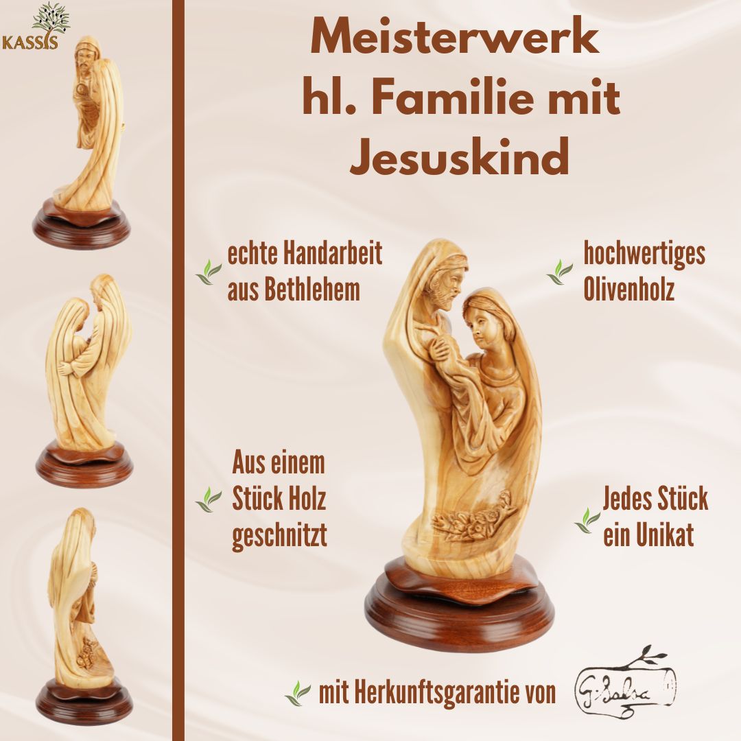 Heilige Familie mit Jesuskind – Handgeschnitzte Olivenholzskulptur aus Bethlehem (28 cm)-4