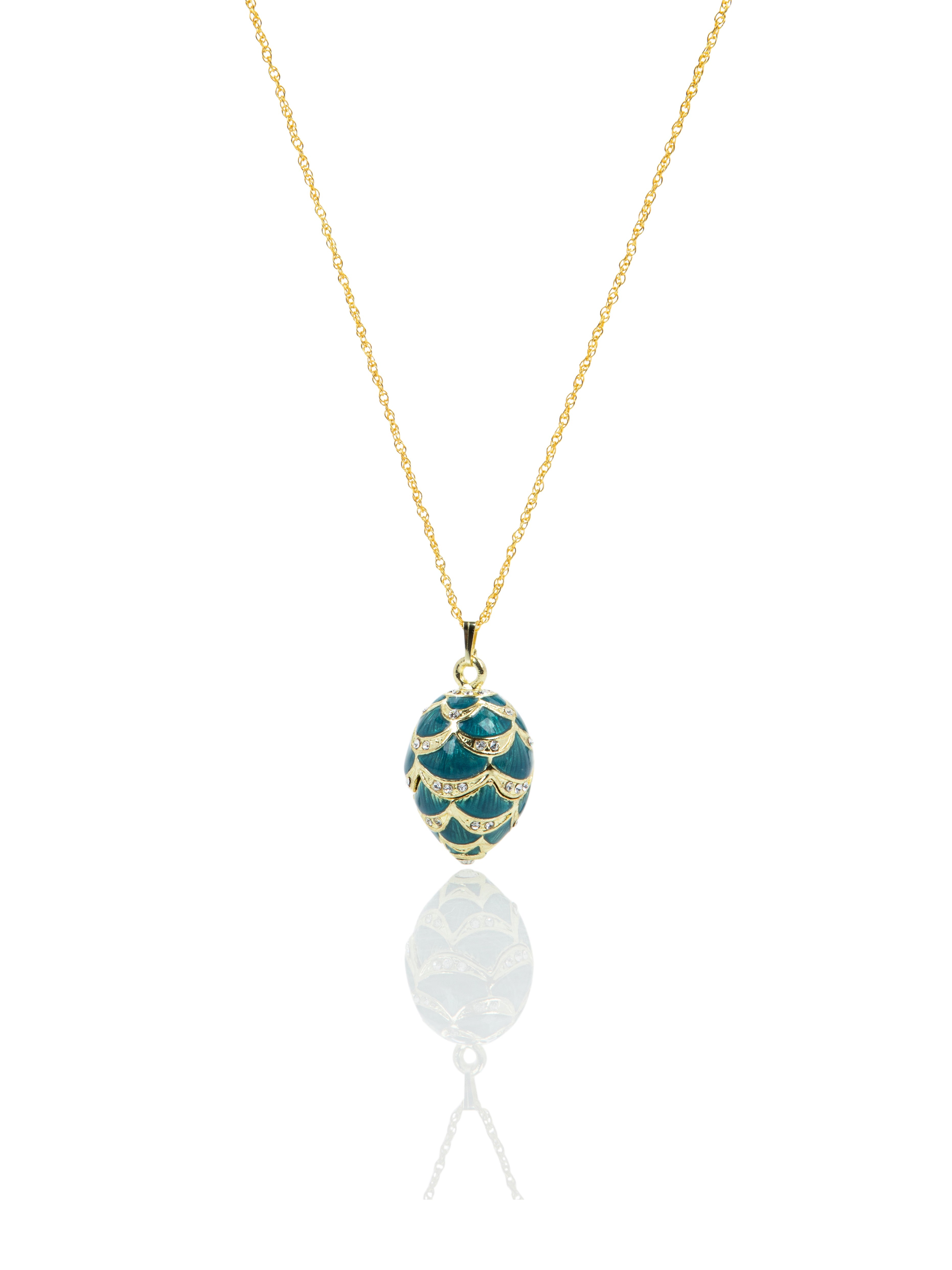 Gold & Light Blue Egg Pendant Necklace-2