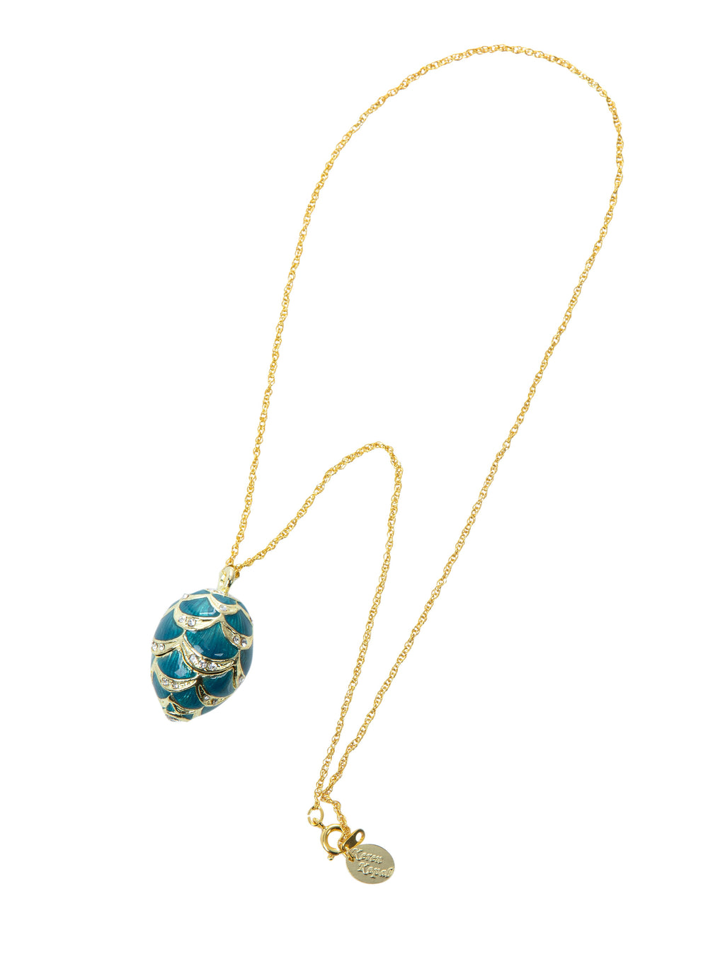 Gold & Light Blue Egg Pendant Necklace-4
