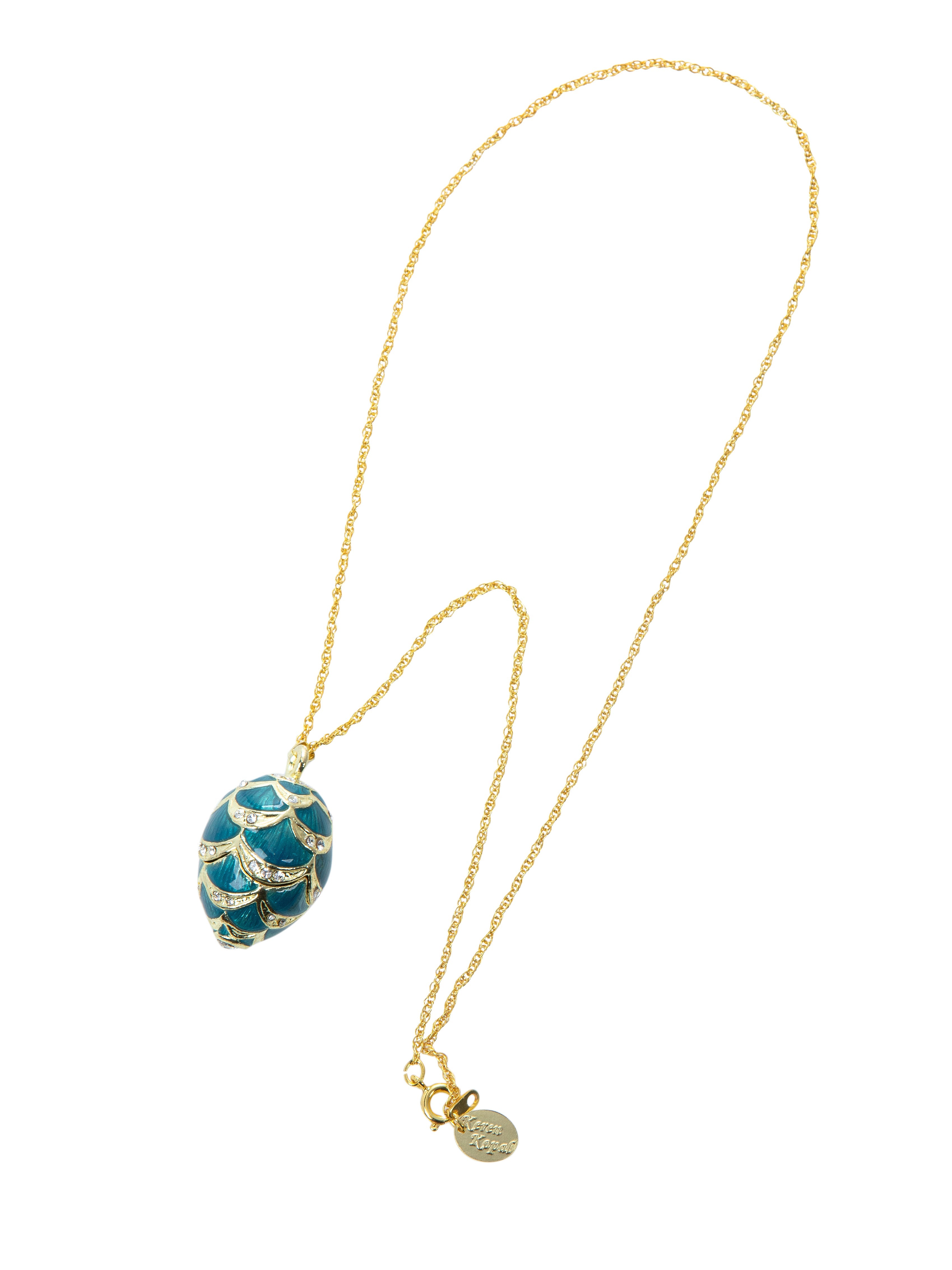 Gold & Light Blue Egg Pendant Necklace-4