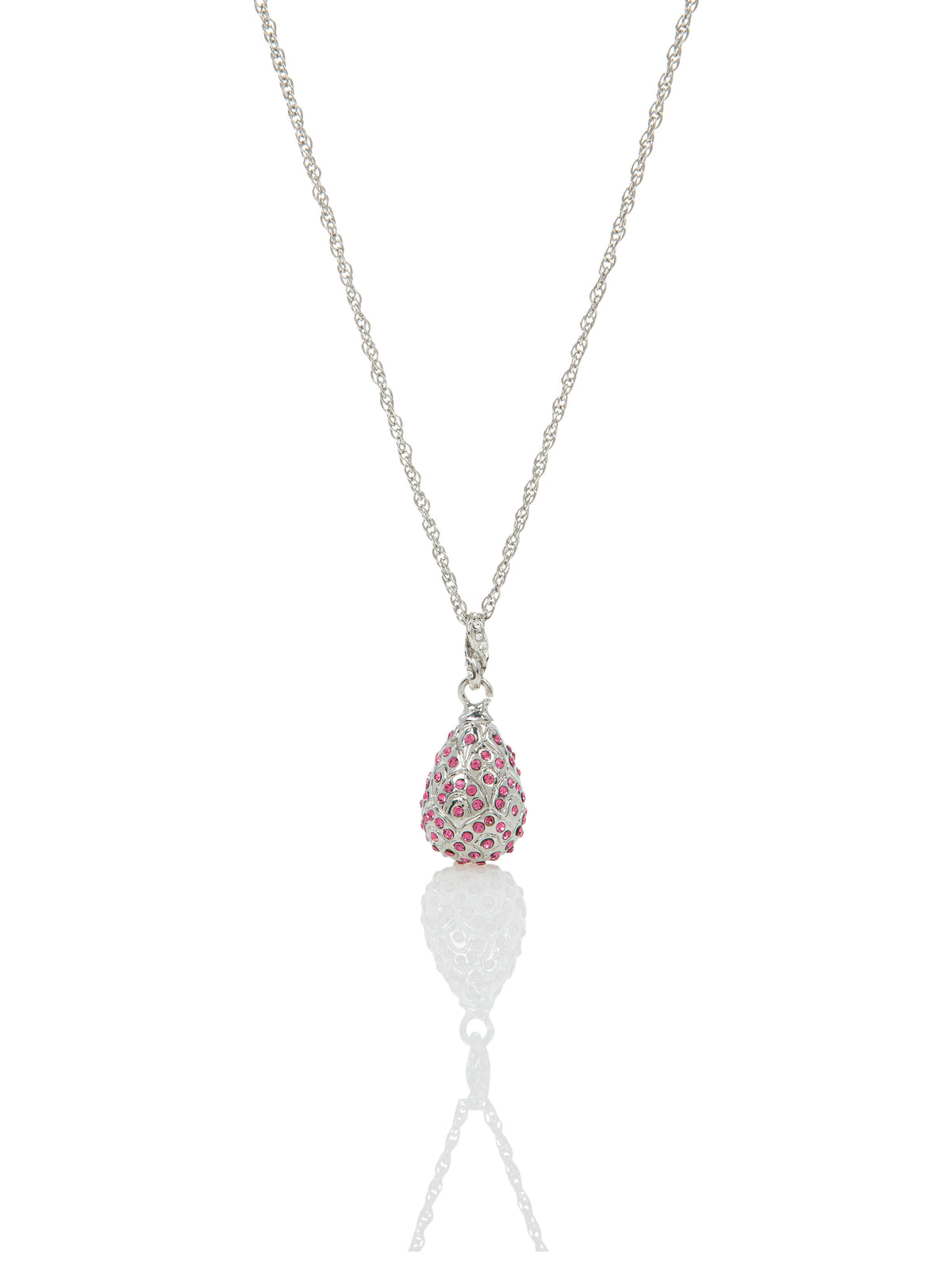 Silver Egg with Pink Crystals Pendant Necklace-4