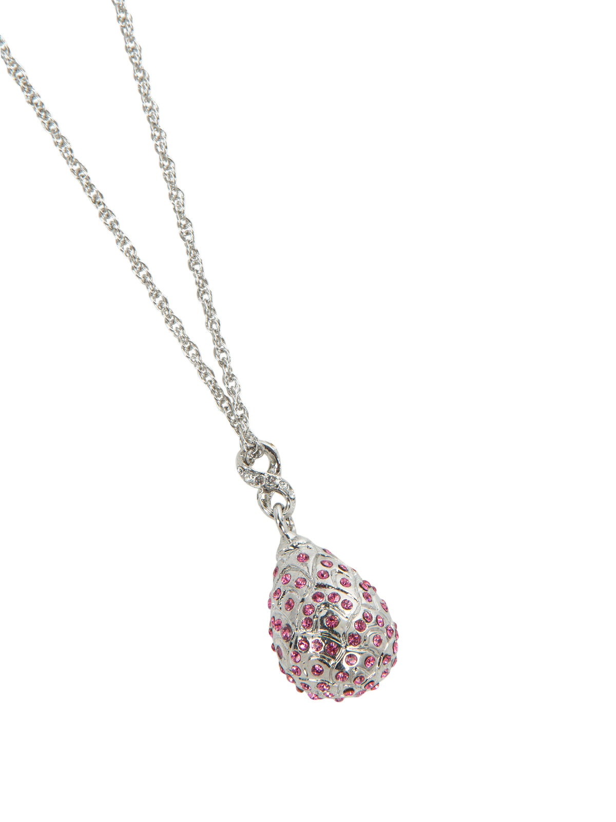Silver Egg with Pink Crystals Pendant Necklace-1