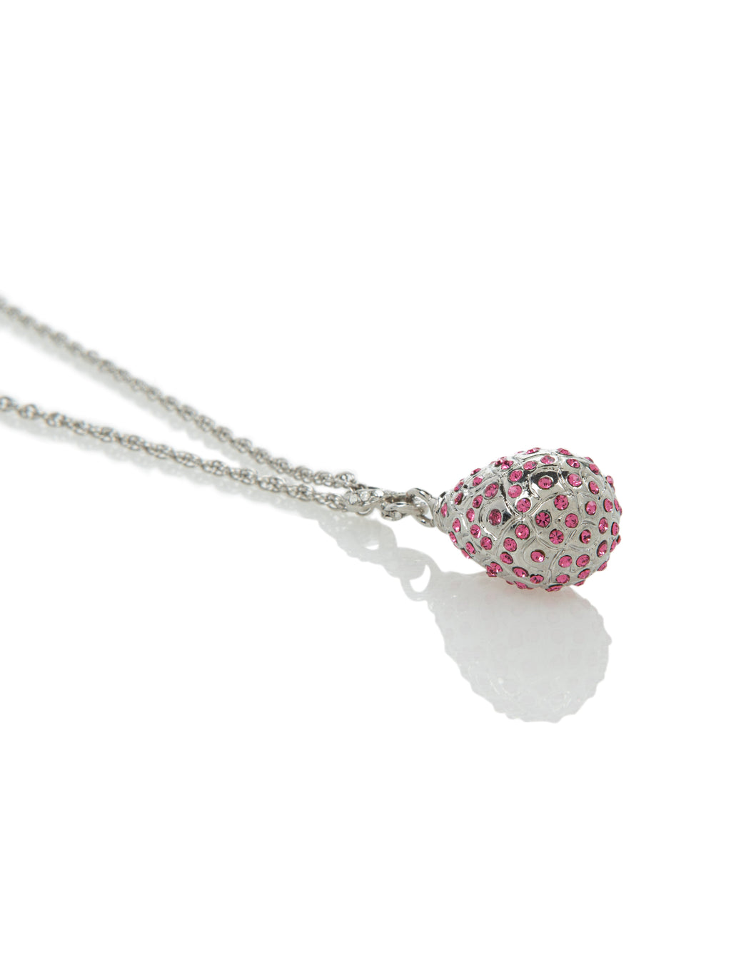 Silver Egg with Pink Crystals Pendant Necklace-2