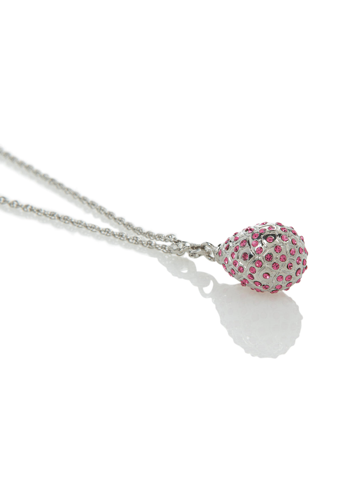 Silver Egg with Pink Crystals Pendant Necklace-2