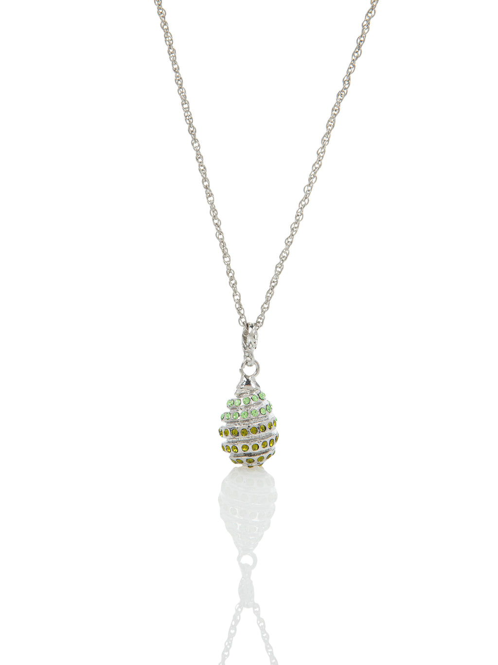 Silver Egg with Green Crystals Pendant Necklace-0
